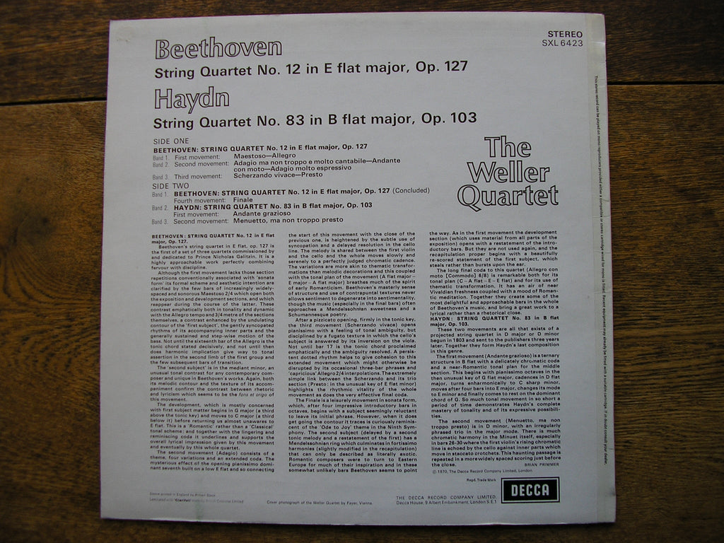 SXL 6423 BEETHOVEN / HAYDN: STRING QUARTETS THE WELLER QUARTET