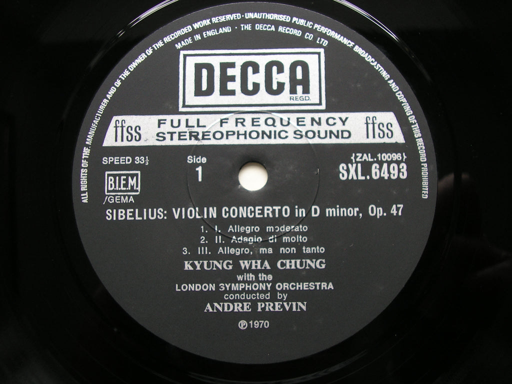 SXL 6493 TCHAIKOVSKY & SIBELIUS: VIOLIN CONCERTOS CHUNG / LONDON SYMPHONY / ANDRE PREVIN