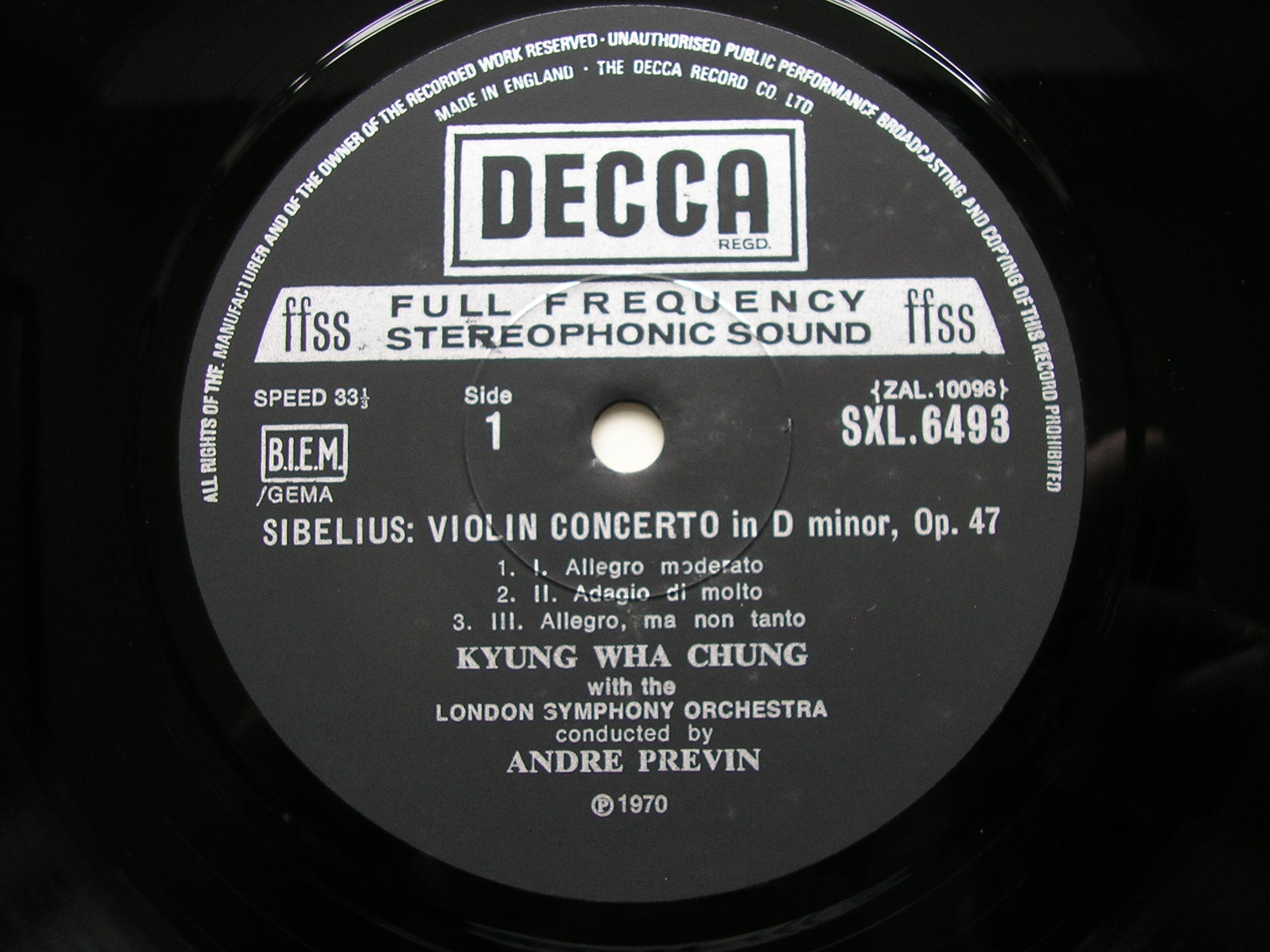 SXL 6493 TCHAIKOVSKY & SIBELIUS: VIOLIN CONCERTOS CHUNG / LONDON SYMPHONY / ANDRE PREVIN