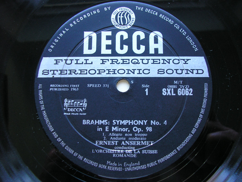 SXL 6059 / 6060 / 6061 / 6062 BRAHMS: THE FOUR SYMPHONIES / OVERTURES ANSERMET / SUISSE ROMANDE