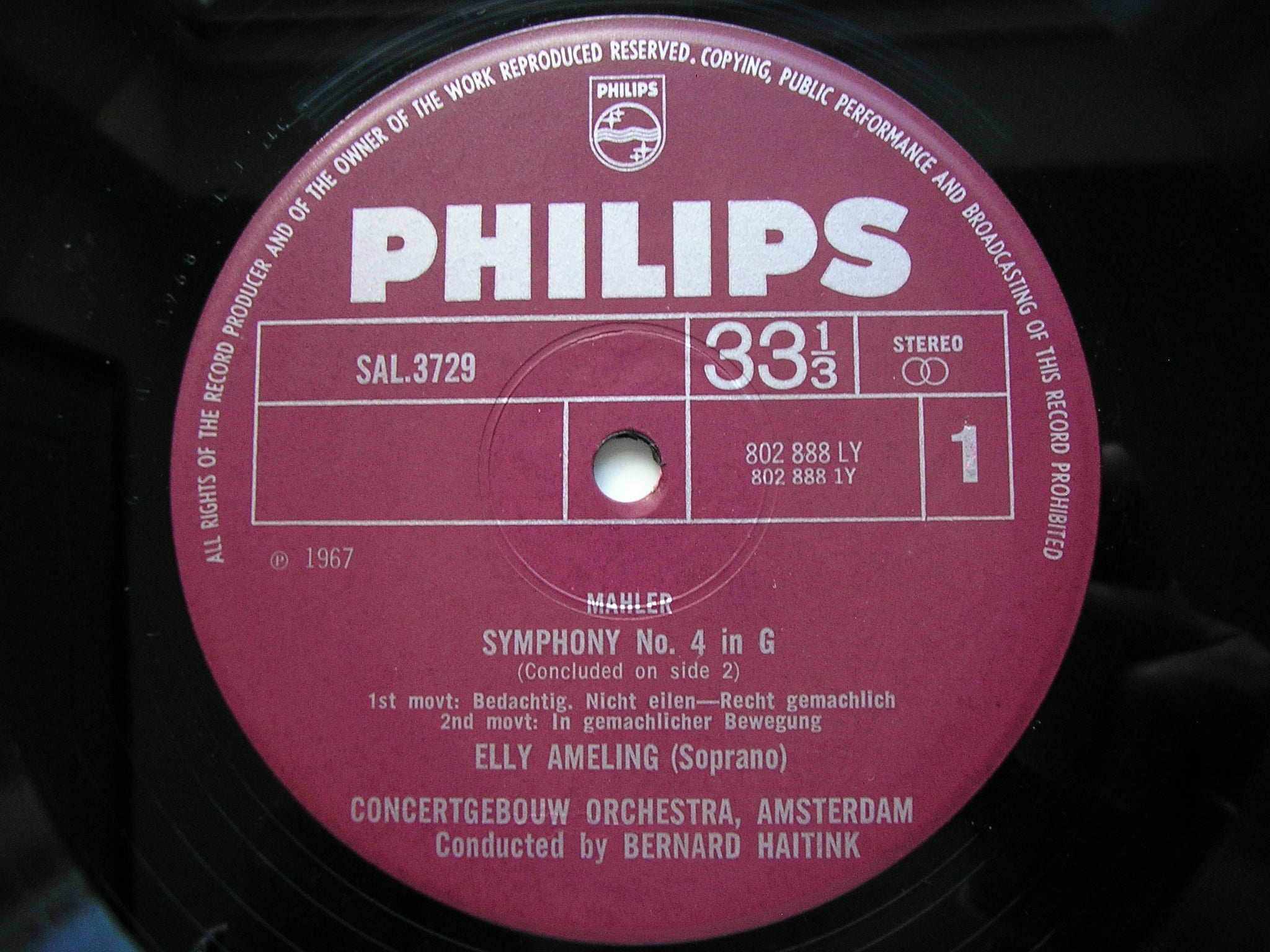 MAHLER: SYMPHONY No. 4      AMELING / CONCERTGEBOUW / HAITINK     SAL 3729