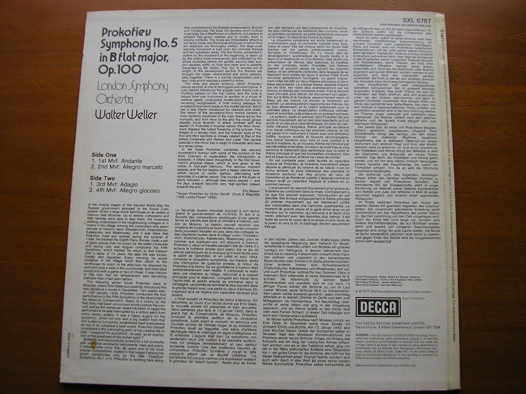SXL 6787 PROKOFIEV: SYMPHONY No. 5 WELLER / LONDON SYMPHONY