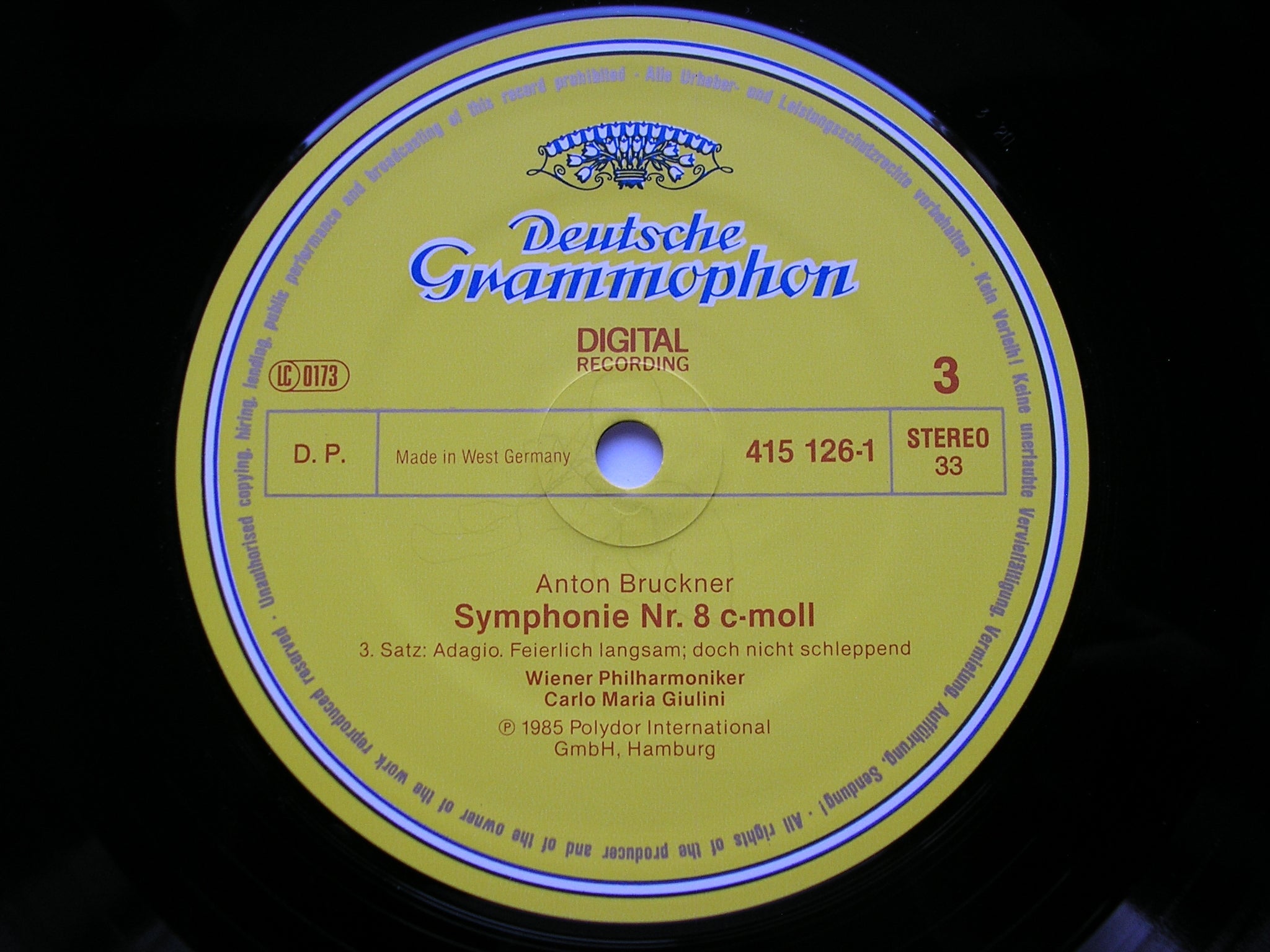 BRUCKNER: SYMPHONY No. 8      GIULINI / VIENNA PHILHARMONIC   2 LP     415 124