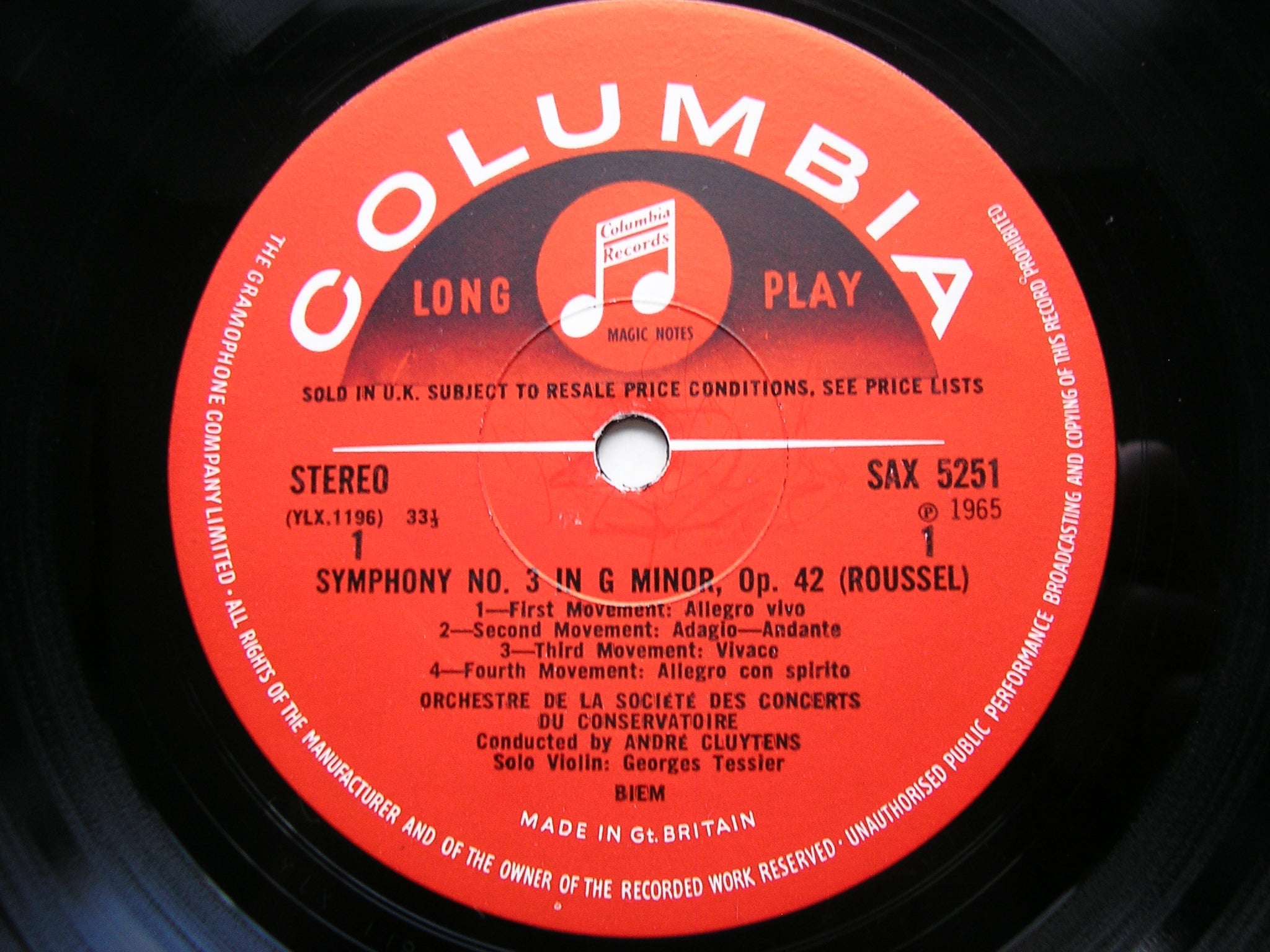 ROUSSEL: SYMPHONIES Nos. 3 & 4      ANDRE CLUYTENS / PARIS CONSERVATOIRE    SAX 5251