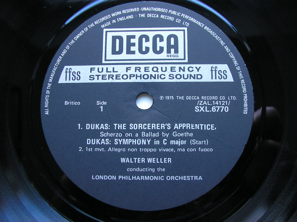 DUKAS: SYMPHONY in C / THE SORCERER'S APPRENTICE     WELLER / LONDON PHILHARMONIC      SXL 6770