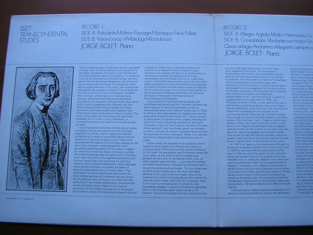 LISZT: 12 TRANSCENDENTAL STUDIES     JORGE BOLET      NELD 701