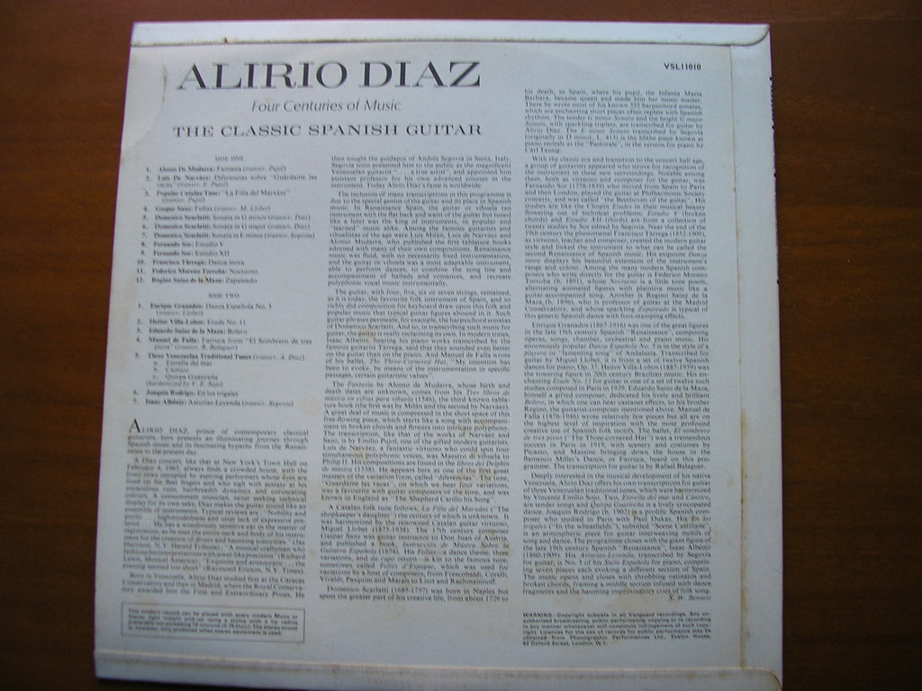 MUDURRA / SCARLATTI / SOR TARREGA / LLOBET / SANZ / GRANADOS / FALLA / ALBENIZ: MUSIC FOR GUITAR        ALIRIO DIAZ     VSL 11010