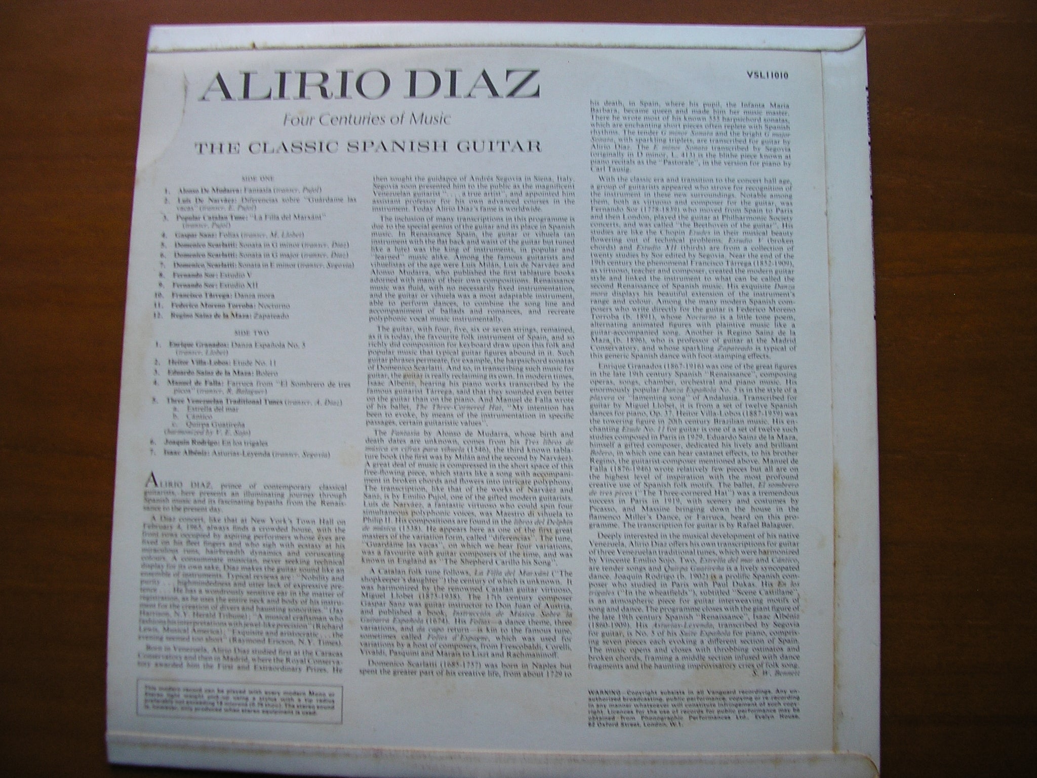MUDURRA / SCARLATTI / SOR TARREGA / LLOBET / SANZ / GRANADOS / FALLA / ALBENIZ: MUSIC FOR GUITAR        ALIRIO DIAZ     VSL 11010