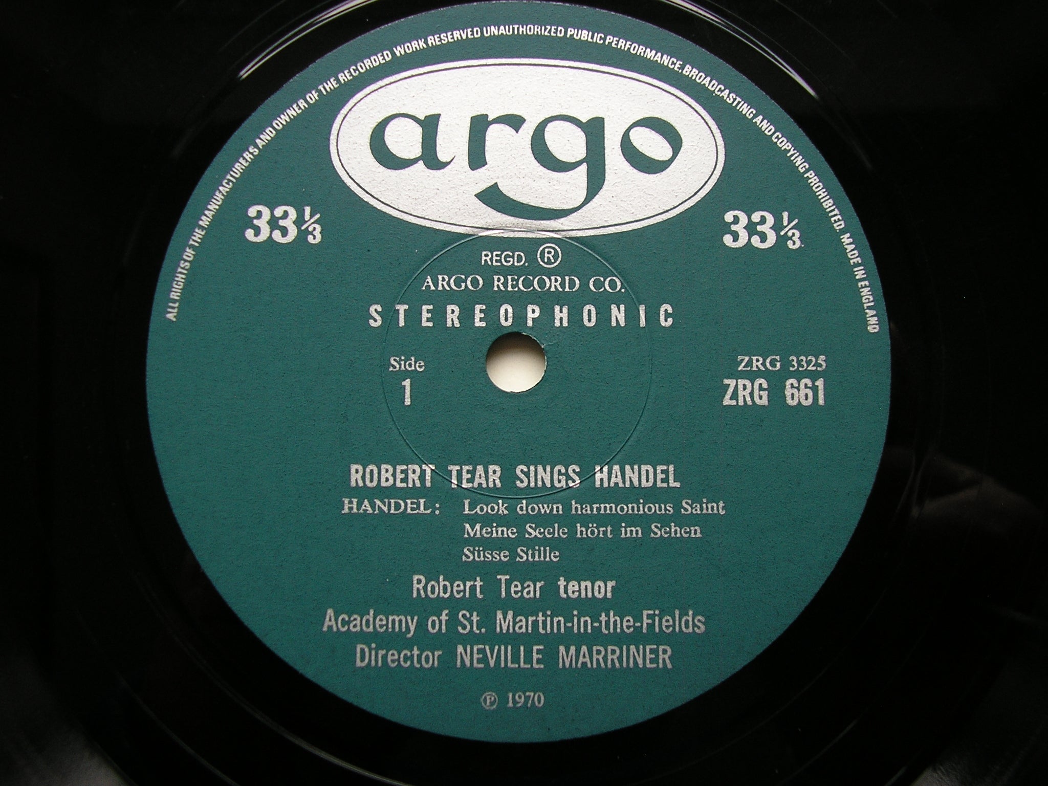 ARNE / HOOK / BOYCE / HANDEL: ARIAS / SONGS / CANTATAS      ROBERT TEAR / ASMIF / MARRINER     ZRG 661