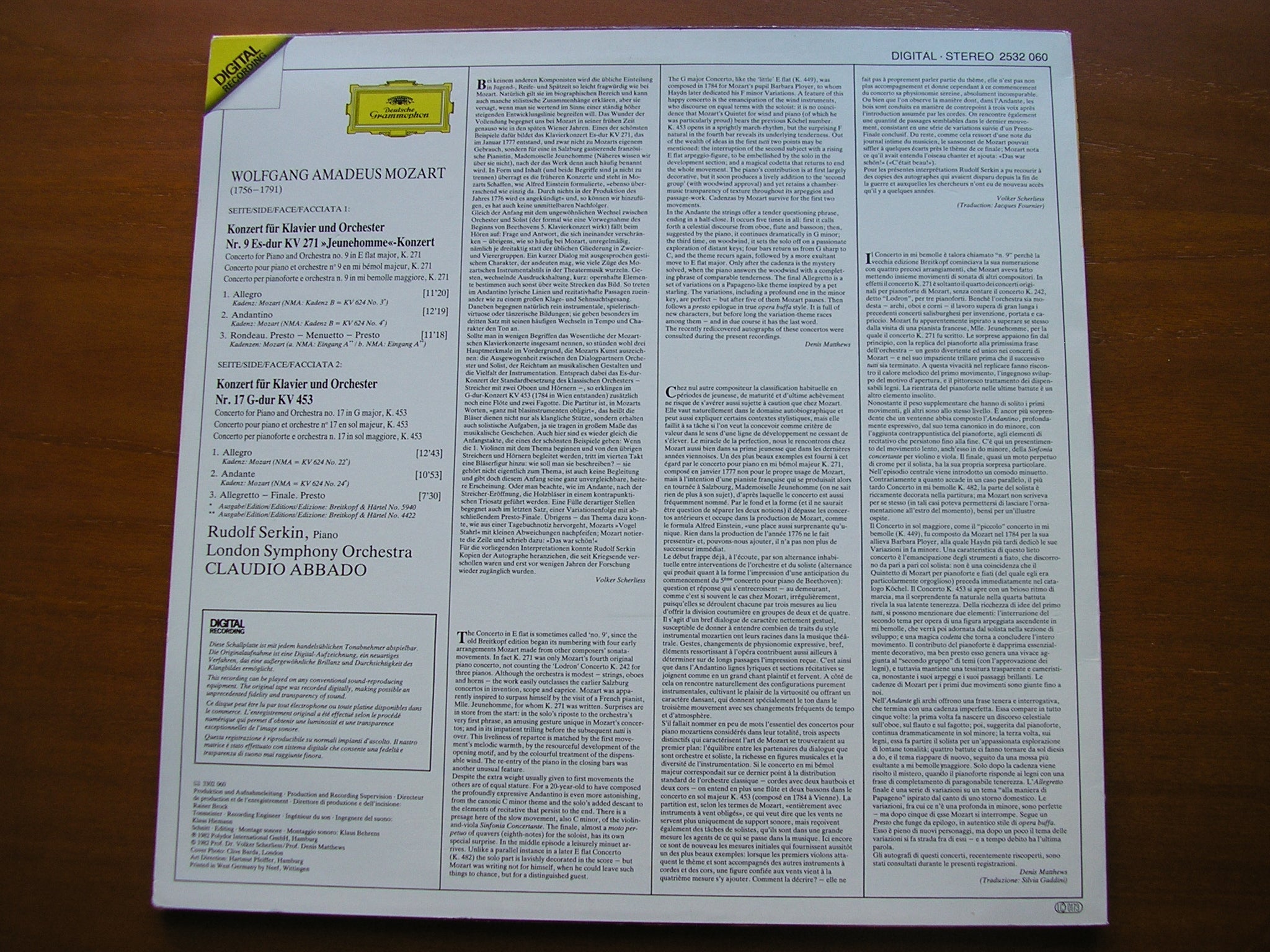 MOZART: PIANO CONCERTOS Nos. 9 & 17      SERKIN / LONDON SYMPHONY / ABBADO    2532 060