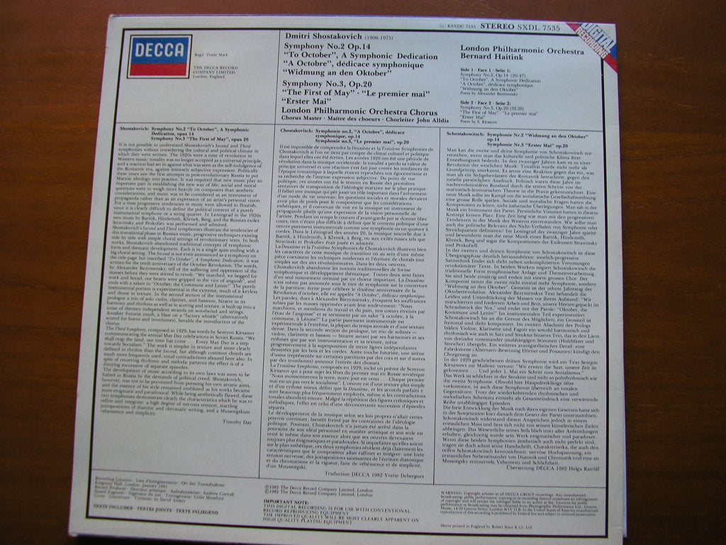 SHOSTAKOVICH: SYMPHONIES Nos. 2 & 3     HAITINK / LONDON PHILHARMONIC    SXDL 7535