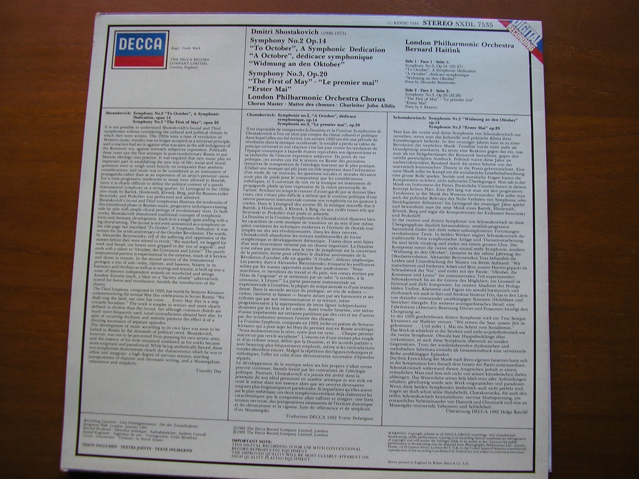 SHOSTAKOVICH: SYMPHONIES Nos. 2 & 3     HAITINK / LONDON PHILHARMONIC    SXDL 7535