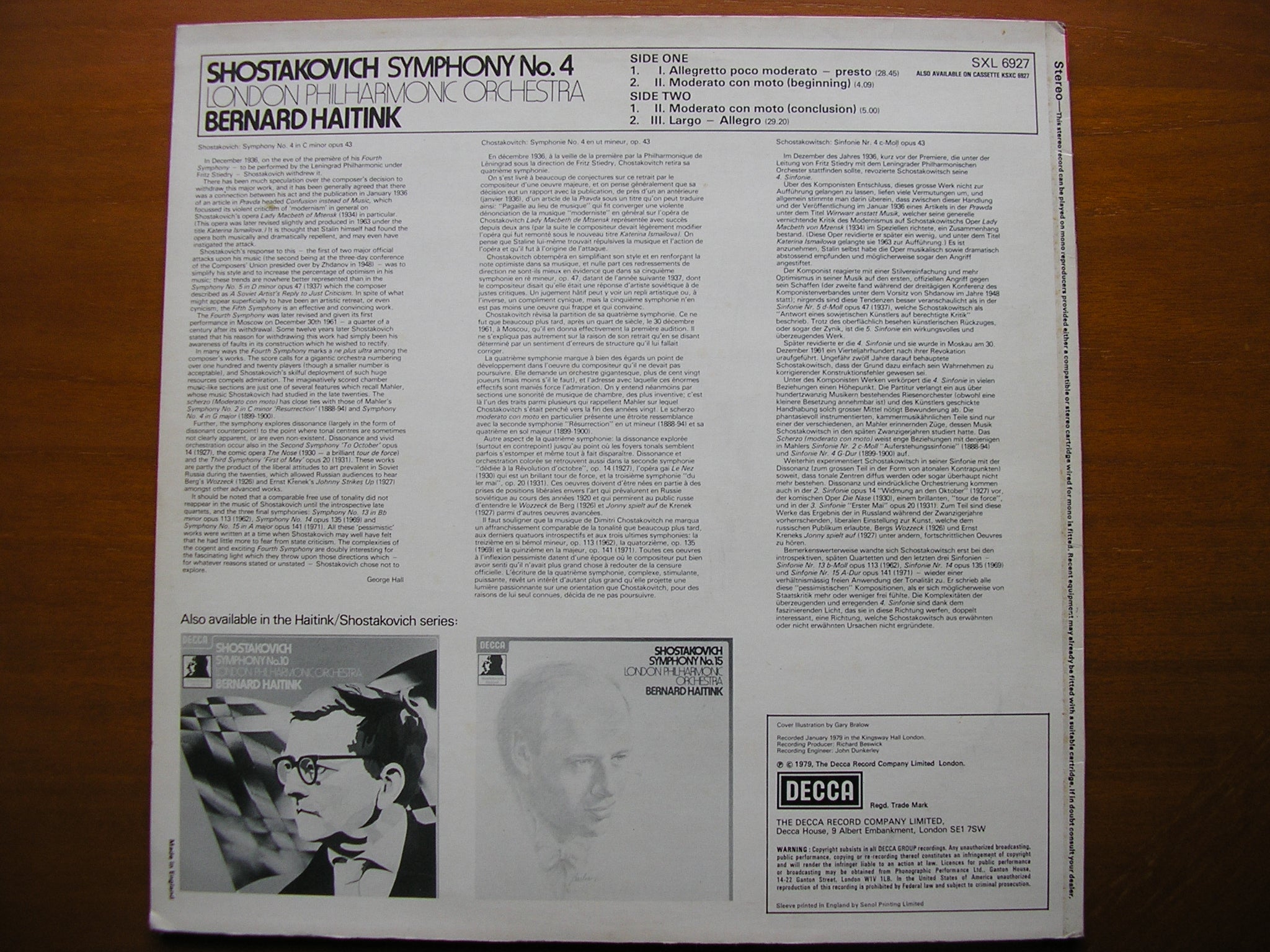 SXL 6927 SHOSTAKOVICH: SYMPHONY No. 4 BERNARD HAITINK / LONDON PHILHARMONIC