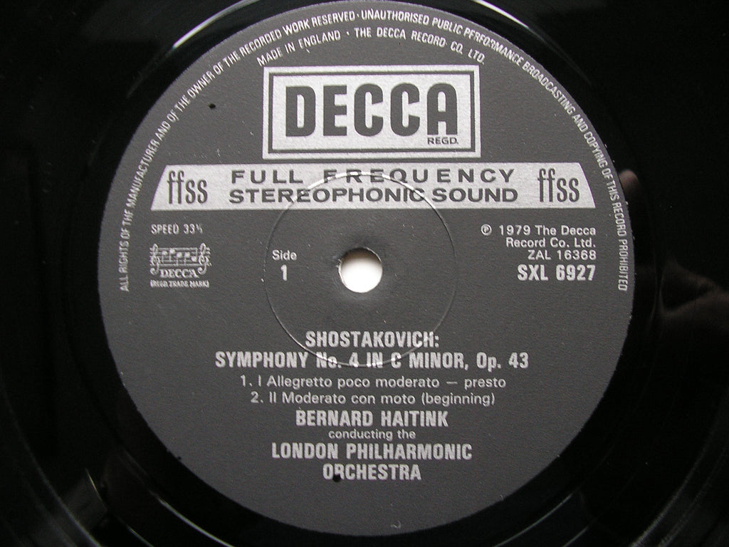SXL 6927 SHOSTAKOVICH: SYMPHONY No. 4 BERNARD HAITINK / LONDON PHILHARMONIC