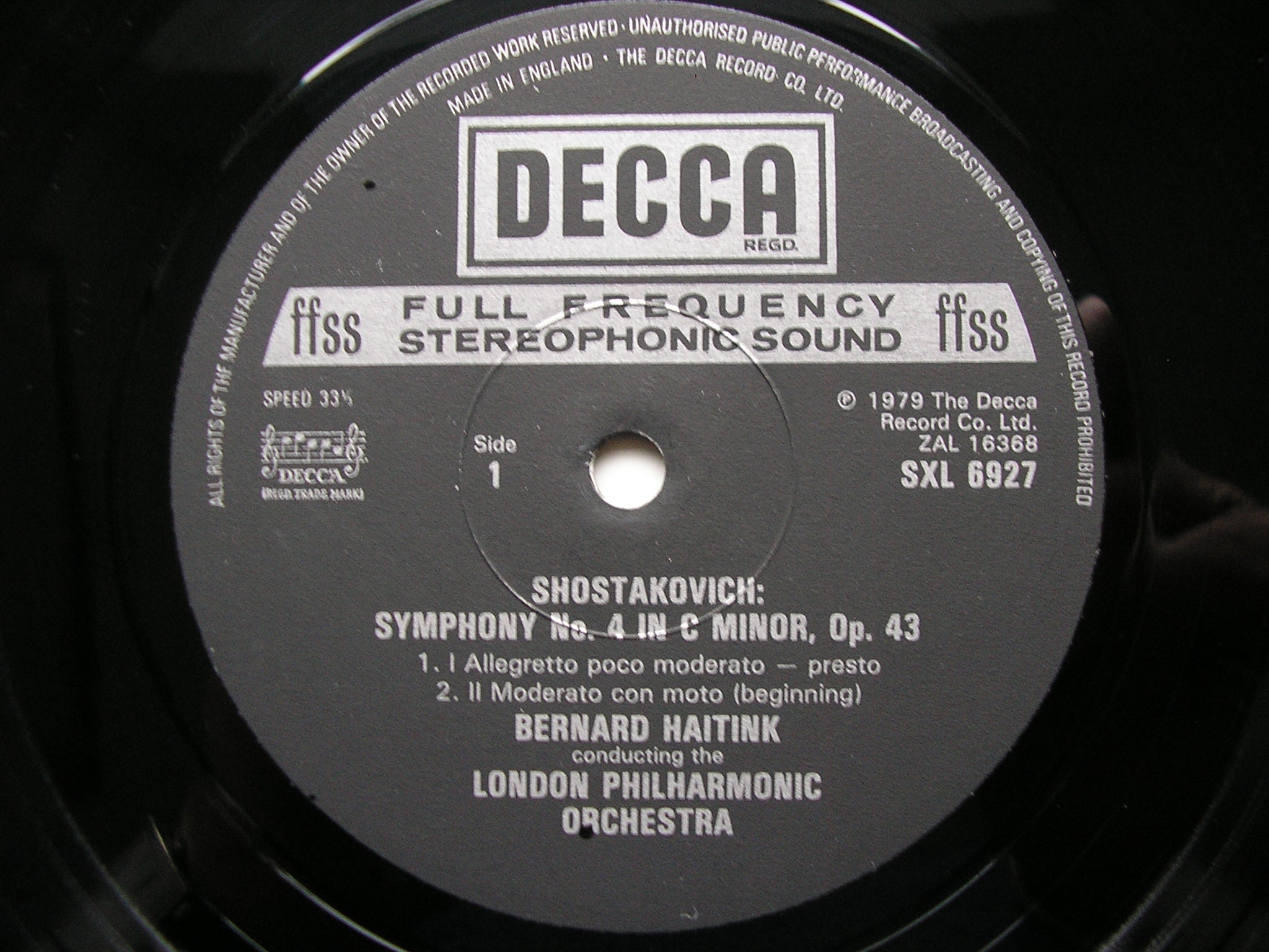 SXL 6927 SHOSTAKOVICH: SYMPHONY No. 4 BERNARD HAITINK / LONDON PHILHARMONIC