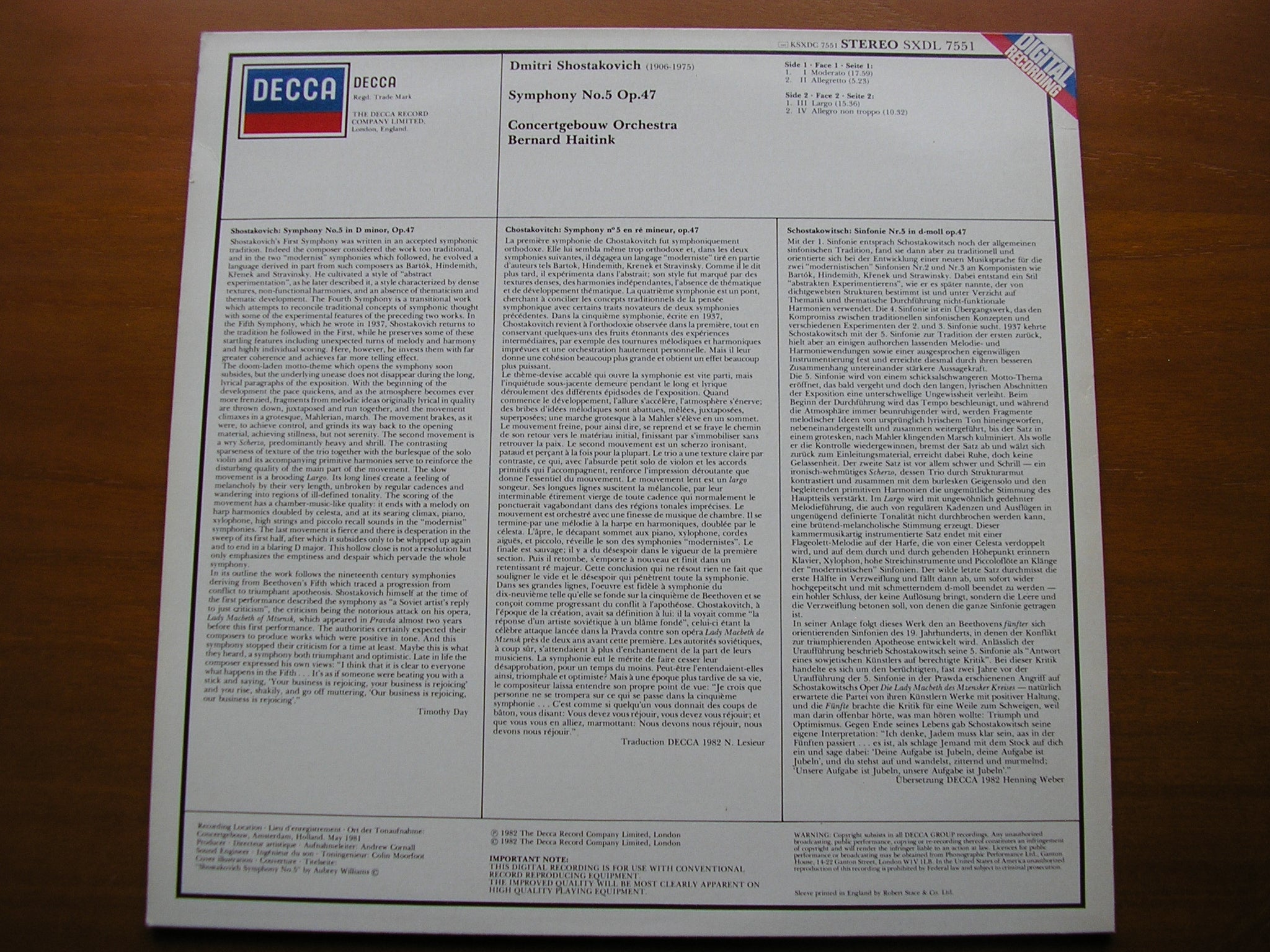 SHOSTAKOVICH: SYMPHONY No. 5      HAITINK / CONCERTGEBOUW ORCHESTRA     SXDL 7551