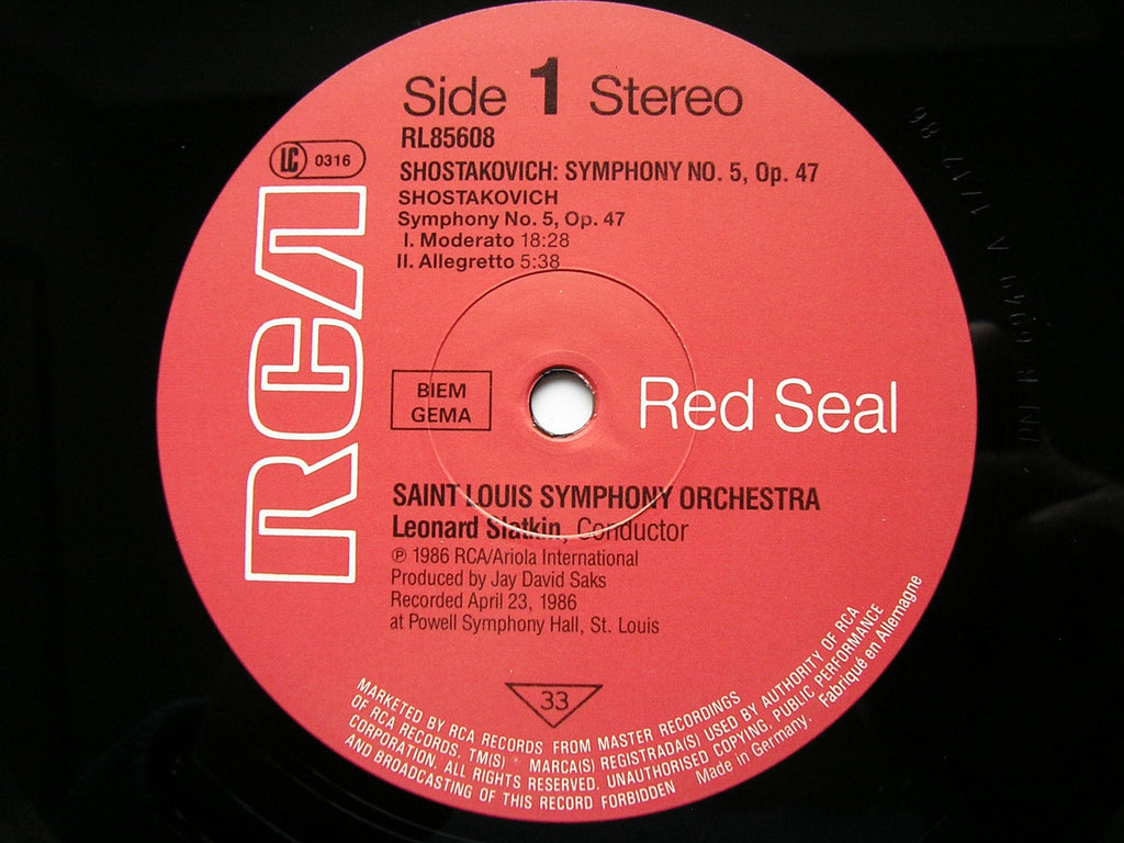 SHOSTAKOVICH: SYMPHONY No. 5      LEONARD SLATKIN / SAINT LOUIS SYMPHONY      RL 85608