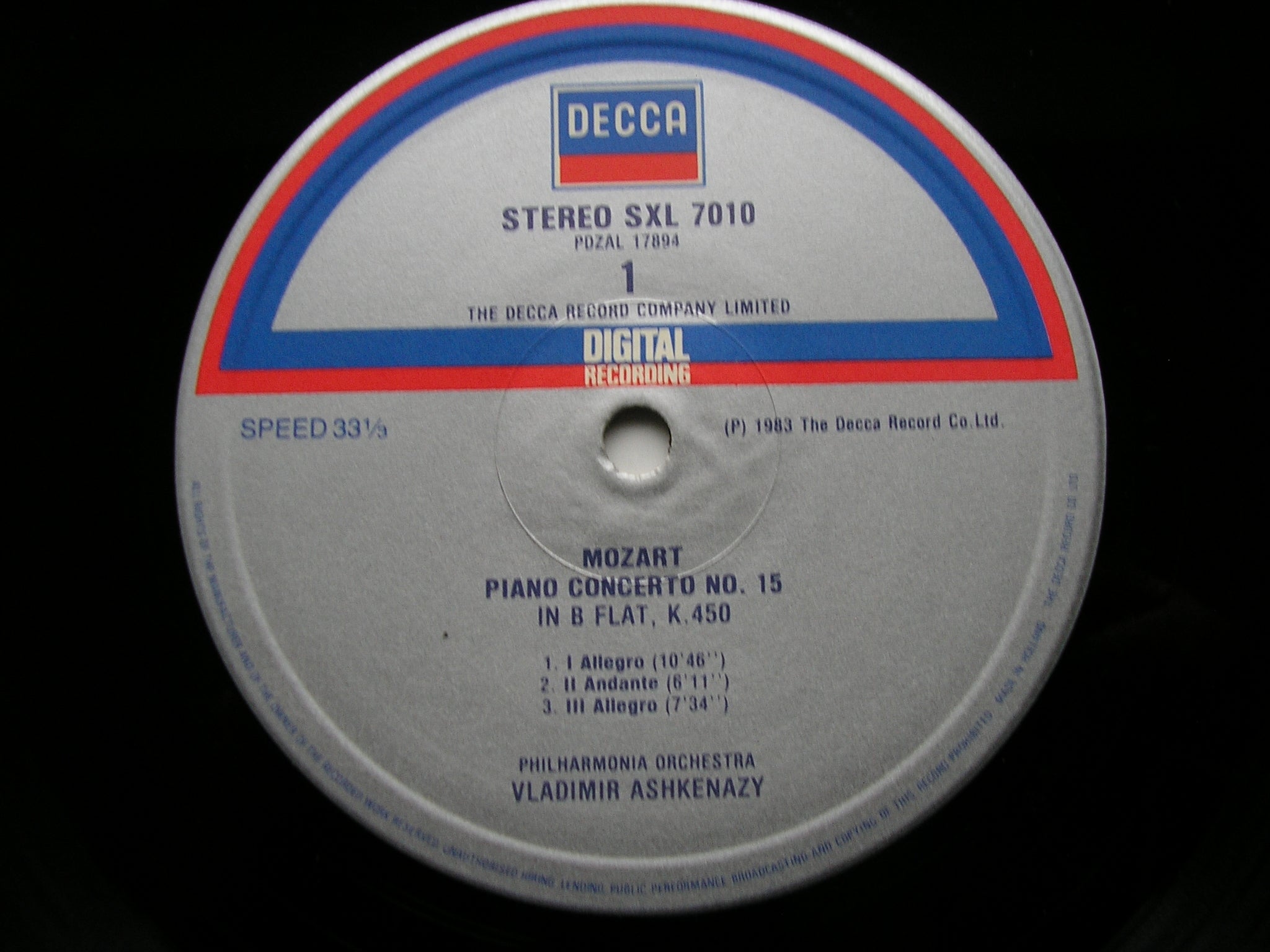 SXL 7010 MOZART: PIANO CONCERTOS Nos. 15 & 16 ASHKENAZY / PHILHARMONIA