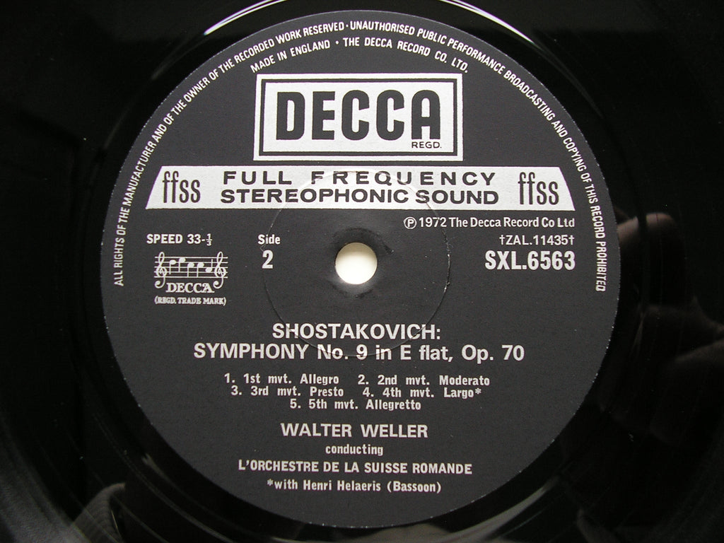 SXL 6563 SHOSTAKOVICH: SYMPHONIES Nos. 1 & 9 WELLER / SUISSE ROMANDE