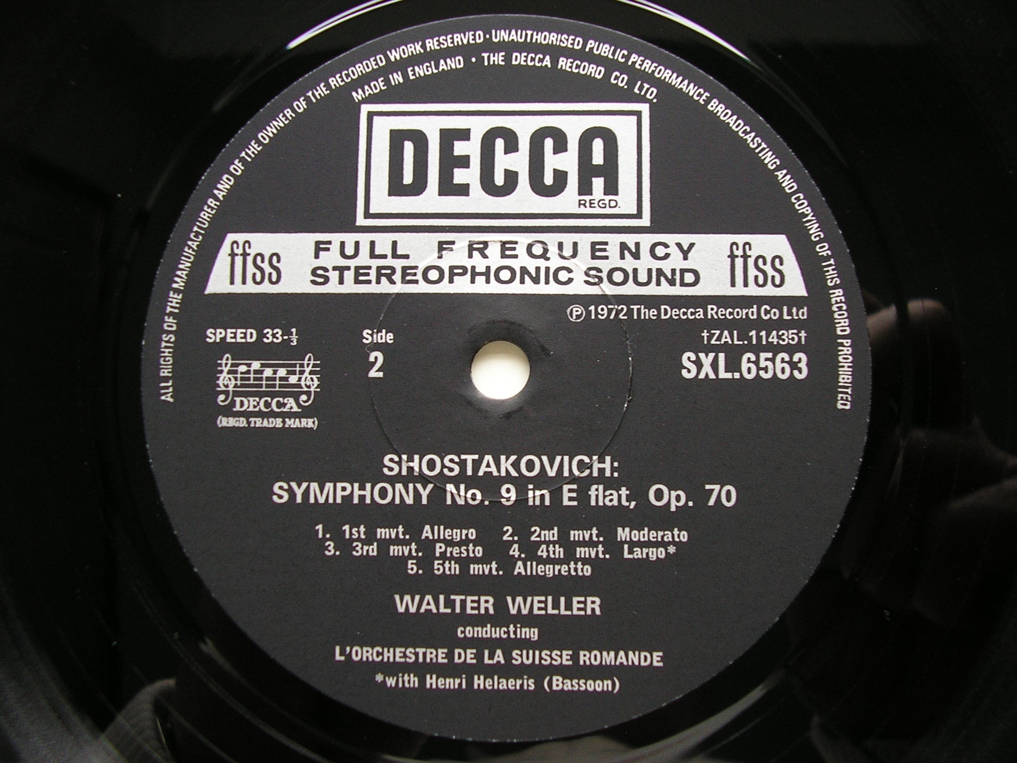 SXL 6563 SHOSTAKOVICH: SYMPHONIES Nos. 1 & 9 WELLER / SUISSE ROMANDE