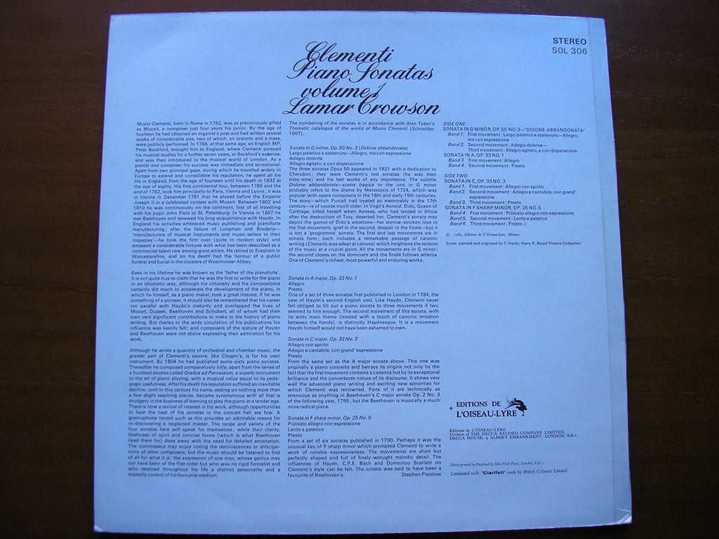 CLEMENTI: FOUR PIANO SONATAS  Voulme 1     LAMAR CROWSON     SOL 306