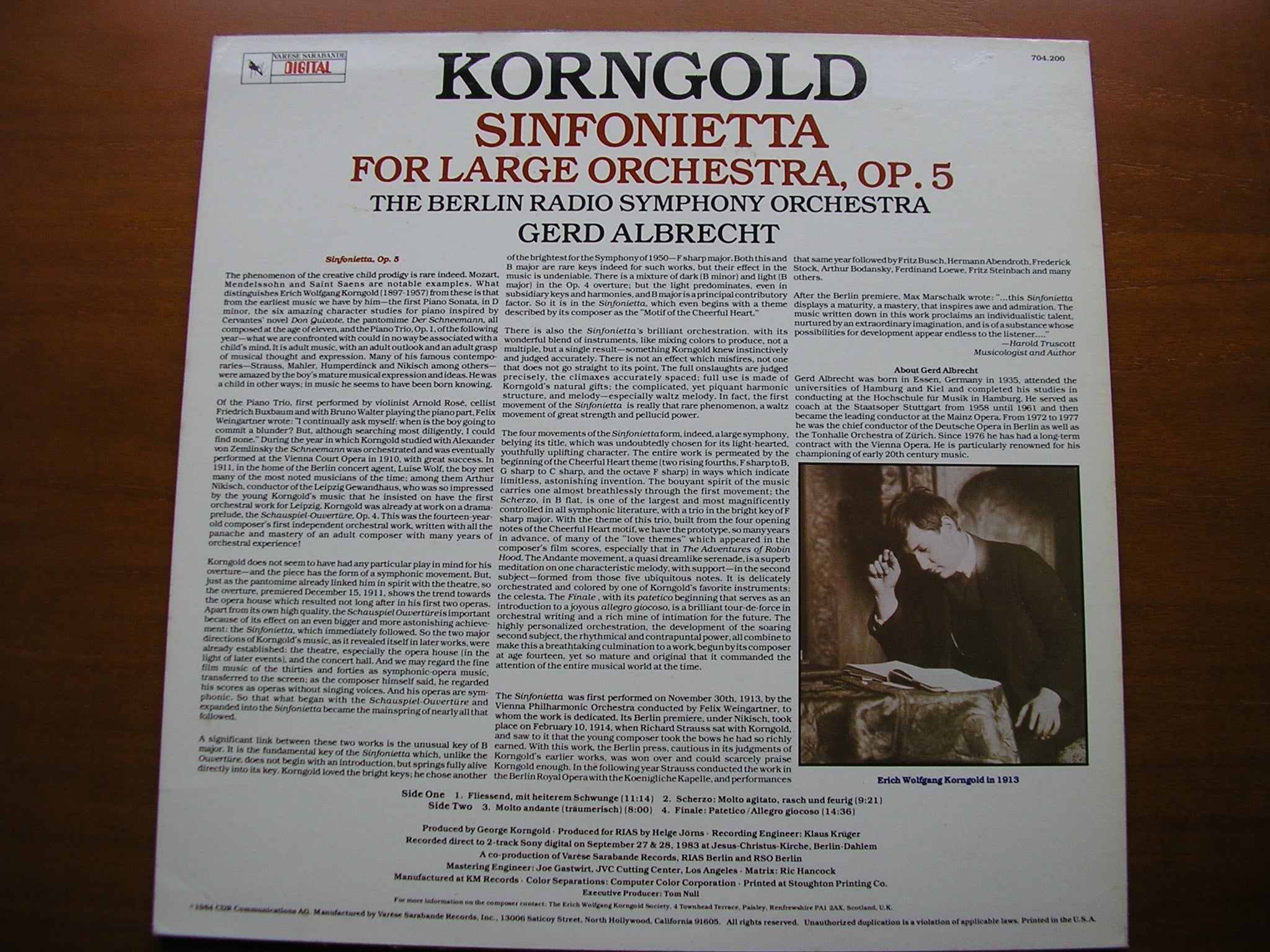 KORNGOLD: SINFONIETTA Op. 5       ALBRECHT / BERLIN RADIO SYMPHONY    704 200