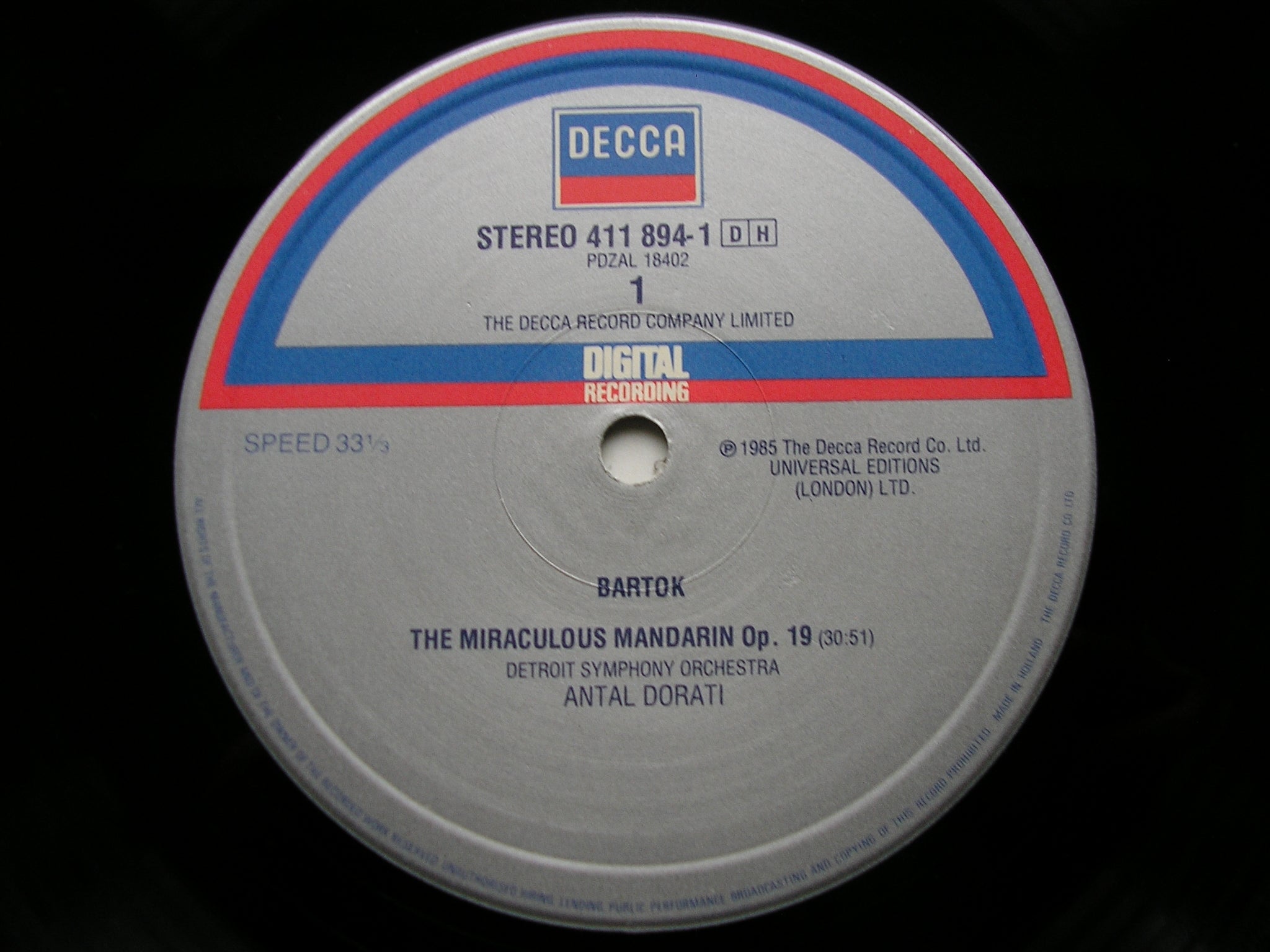 BARTOK: THE MIRACULOUS MANDARIN / MUSIC FOR STRINGS, PERCUSSION & CELESTA       DORATI / DETROIT SYMPHONY    411 894
