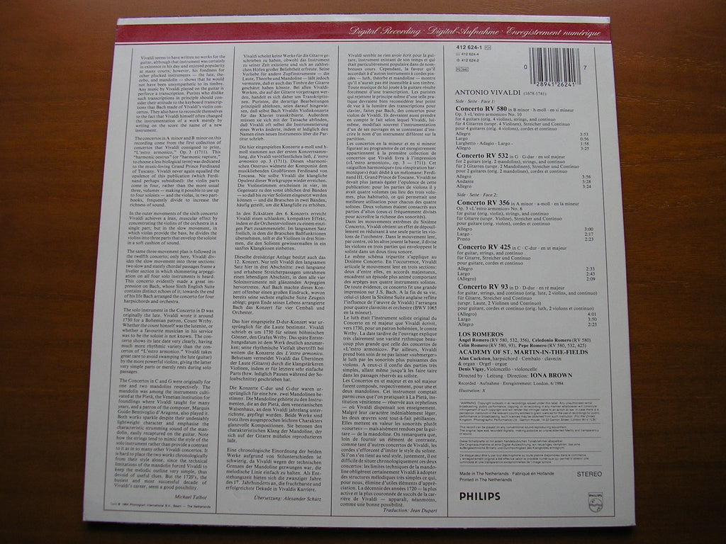 VIVALDI: GUITAR CONCERTOS     LOS ROMEROS / ASMIF / BROWN     412 624