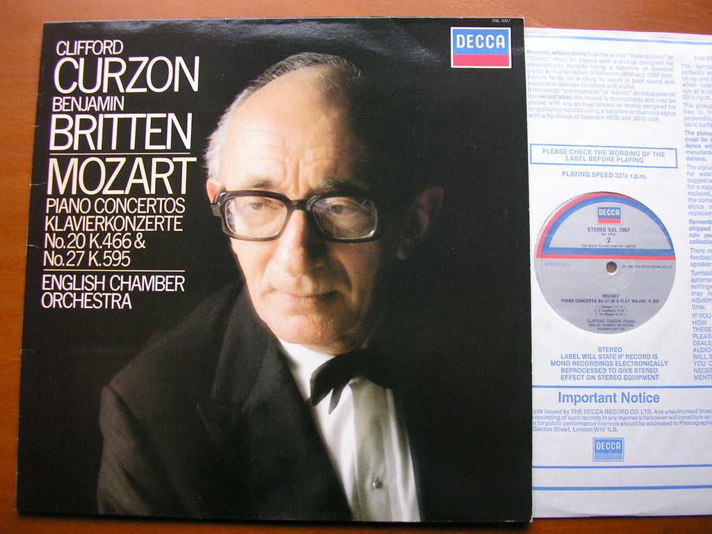 SXL 7007 MOZART: PIANO CONCERTOS Nos. 20 & 27 CURZON / ENGLISH CHAMBER ORCHESTRA / BRITTEN