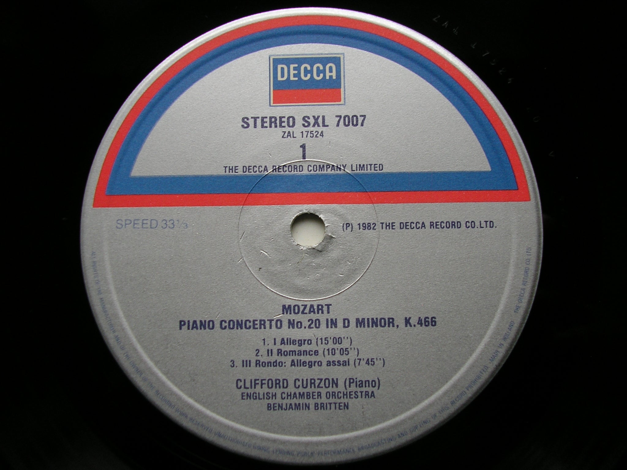 SXL 7007 MOZART: PIANO CONCERTOS Nos. 20 & 27 CURZON / ENGLISH CHAMBER ORCHESTRA / BRITTEN