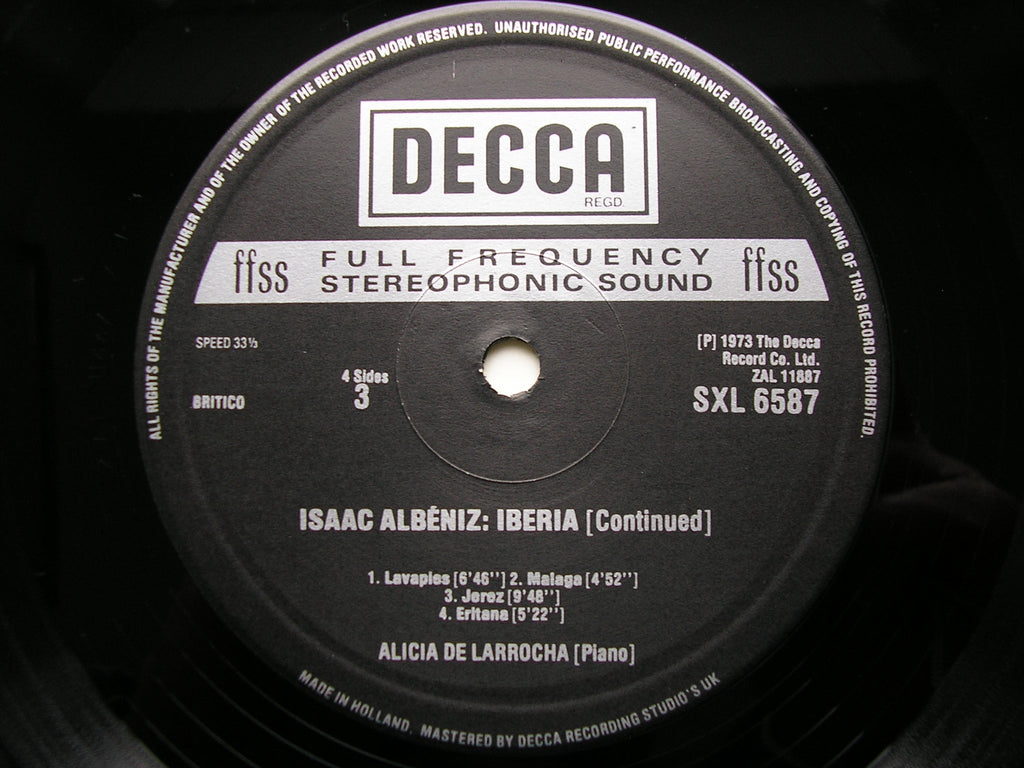 SXL 6586 / 7 ALBENIZ: IBERIA / NAVARRA / CANTOS DE ESPANA ALICIA DE LARROCHA