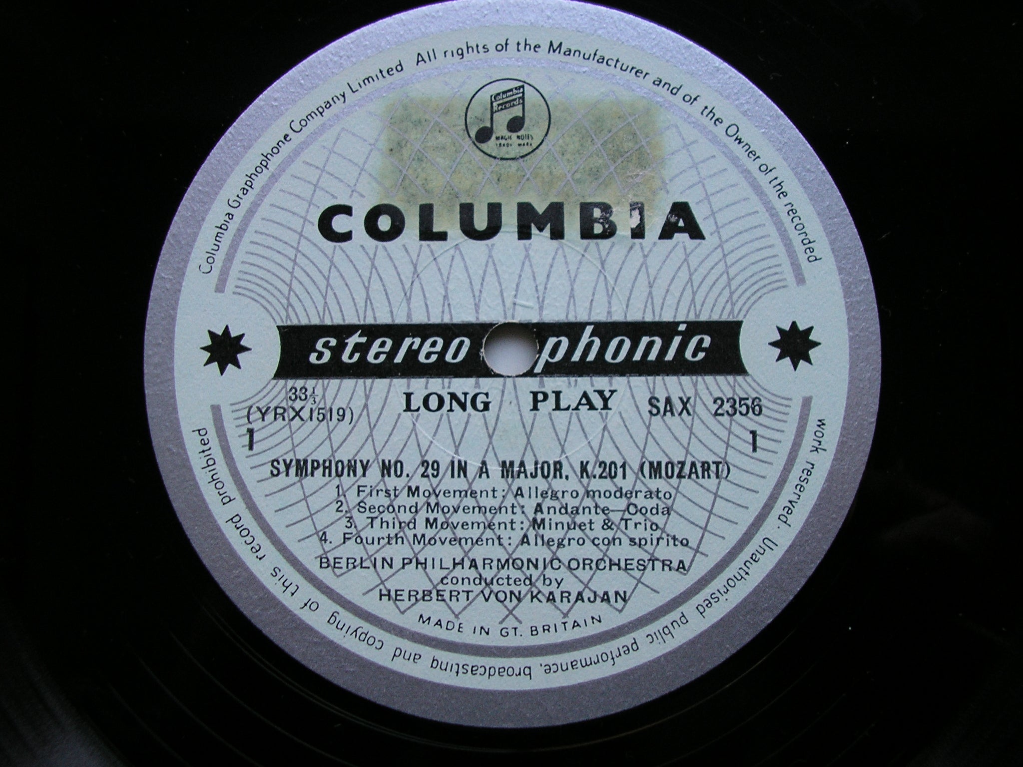 MOZART: SYMPHONIES Nos. 29 & 38 'Prague'     KARAJAN / BERLIN PHILHARMONIC / PHILHARMONIA ORCHESTRA    SAX 2356