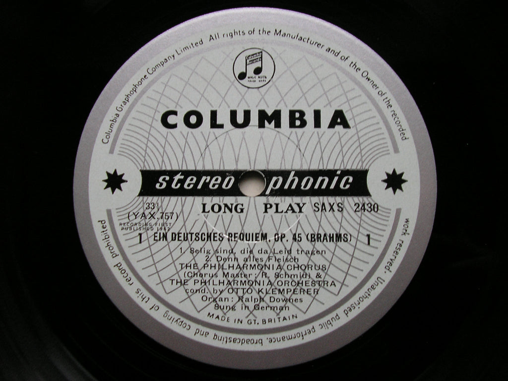 SAX 2430-1  BRAHMS: REQUIEM   SCHWARZKOPF / FISCHER - DIESKAU / PHILHARMONIA / KLEMPERER