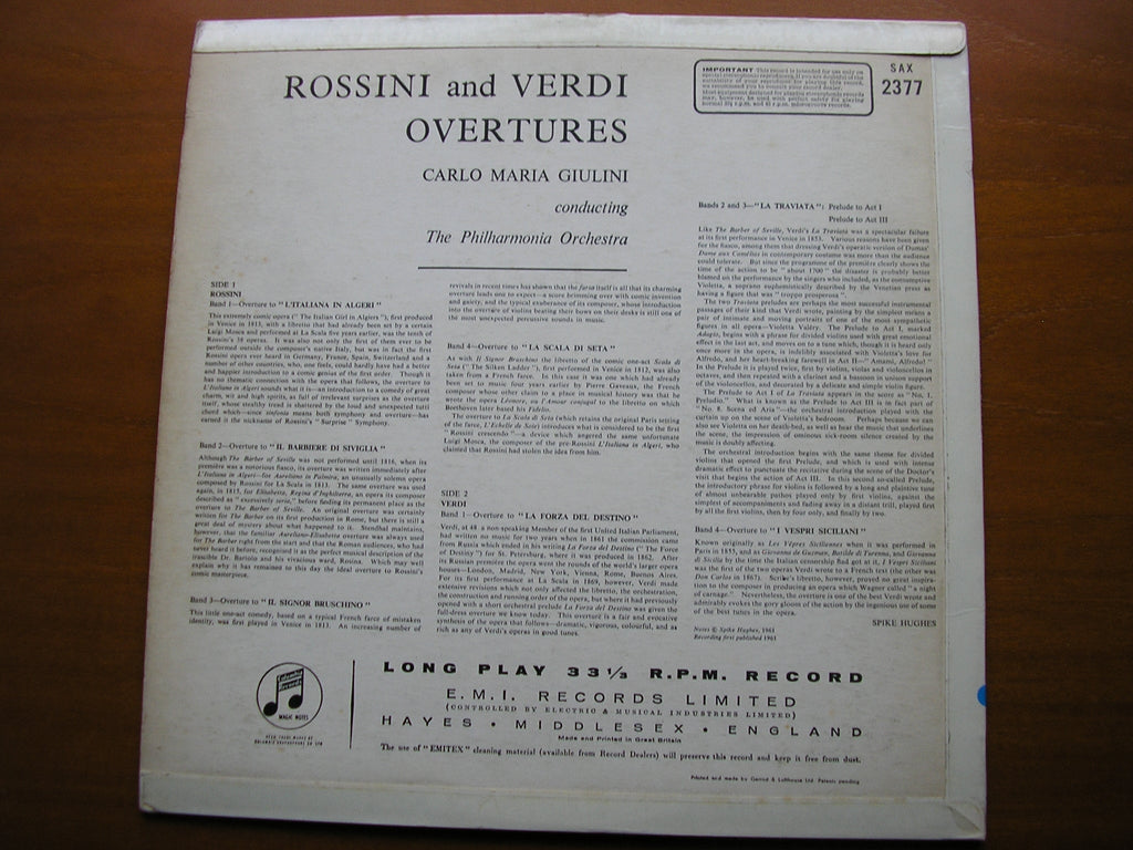 SAX 2377  ROSSINI & VERDI: OVERTURES      PHILHARMONIA / GIULINI