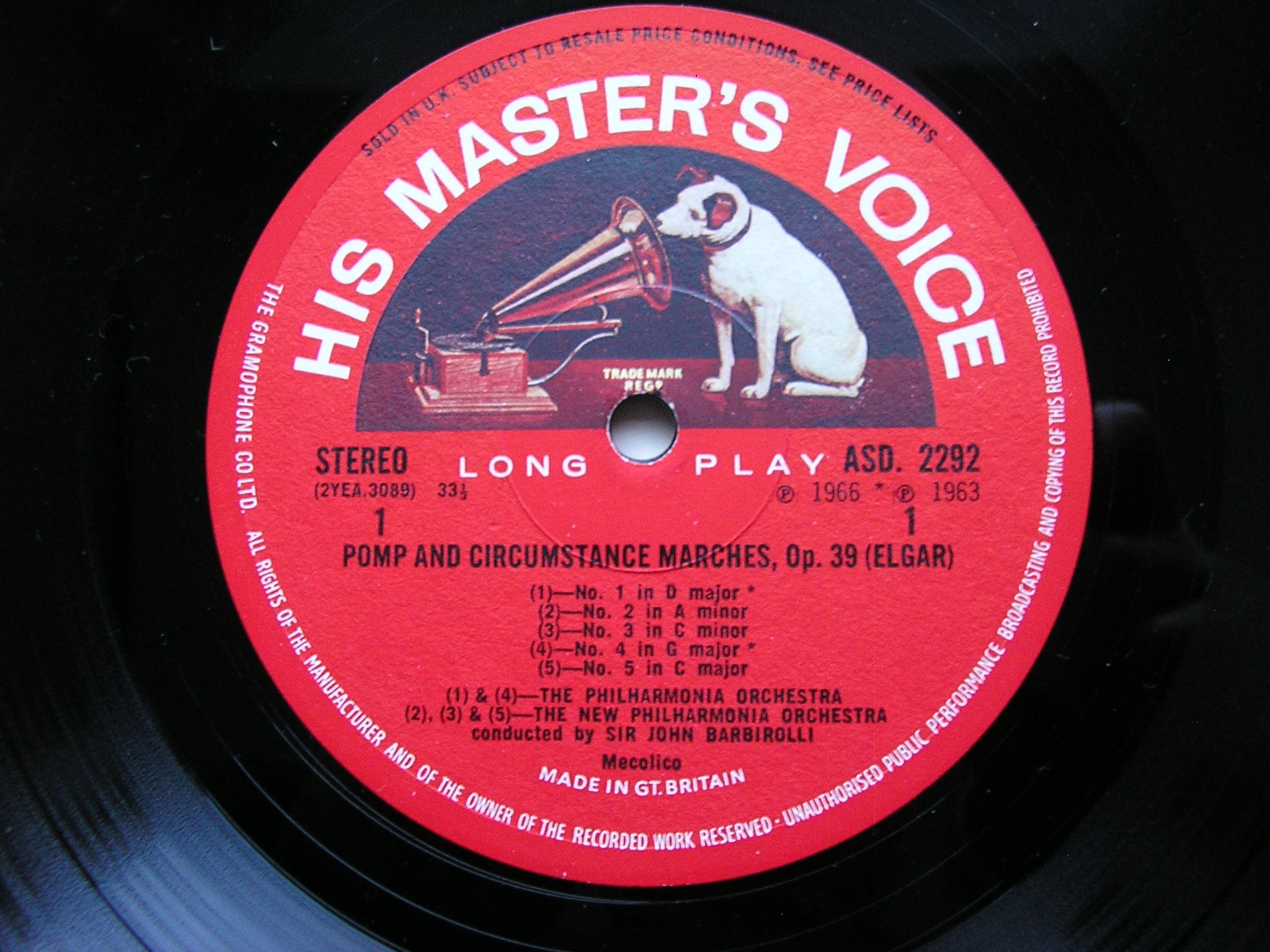 ELGAR: POMP & CIRCUMSTANCE MARCHES 1 - 5 / FROISSART / ELEGY / SOSPIRI       PHILHARMONIA / NPO / BARBIROLLI      ASD 2292