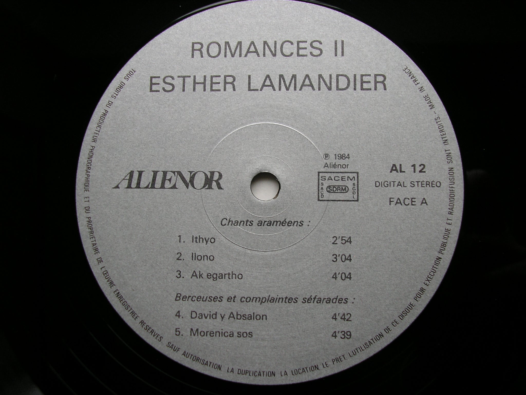 ROMANCES II       ESTHER LAMANDIER SINGS SEPHARDIC & ARAMEAN SONGS      AL 12