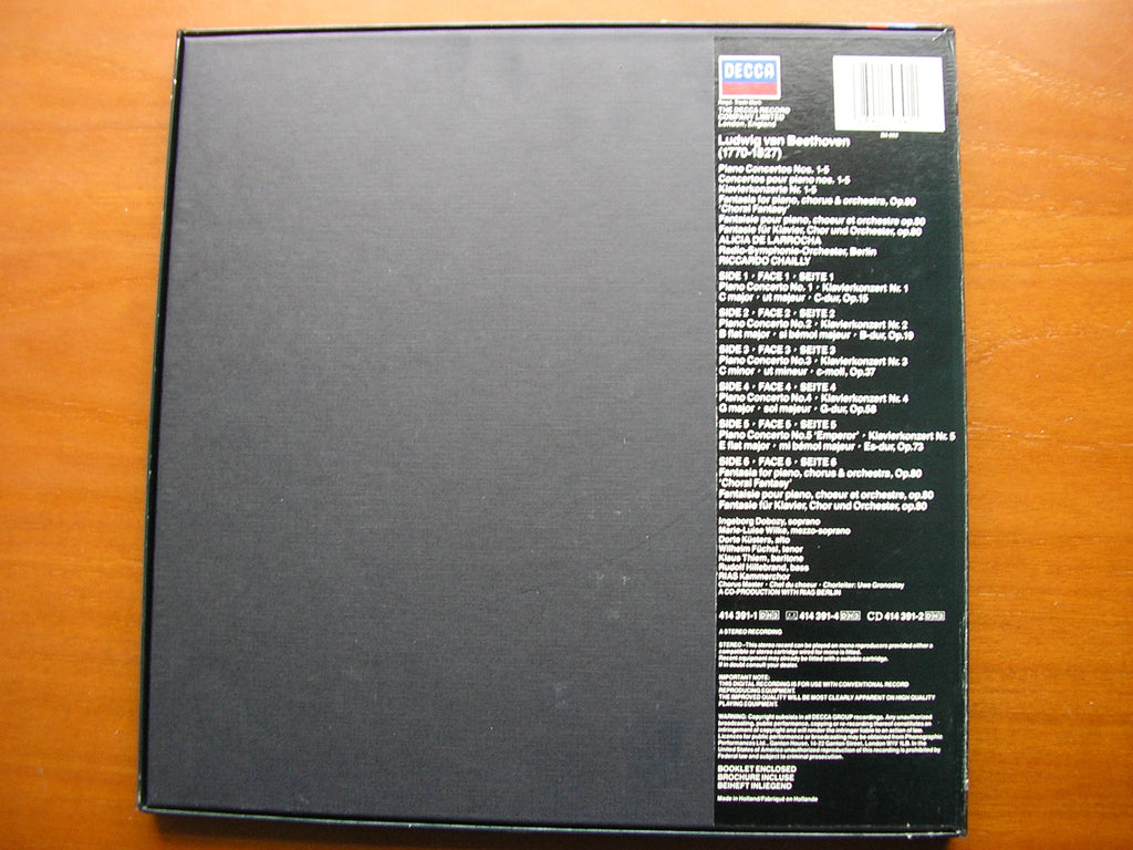 BEETHOVEN: THE PIANO CONCERTOS / CHORAL FANTASIA     DE LARROCHA / BERLIN RADIO SYMPHONY / CHAILLY    3LP      414 391
