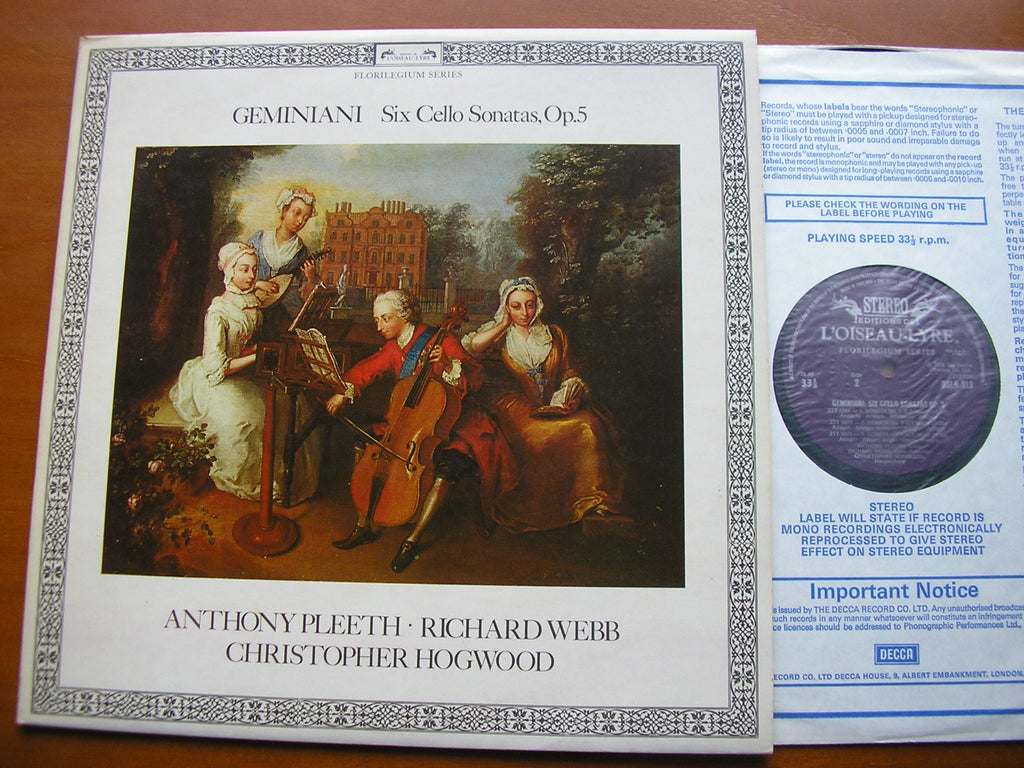GEMINIANI: SIX CELLO SONATAS Op. 5      PLEETH / WEBB / HOGWOOD     DSLO 513