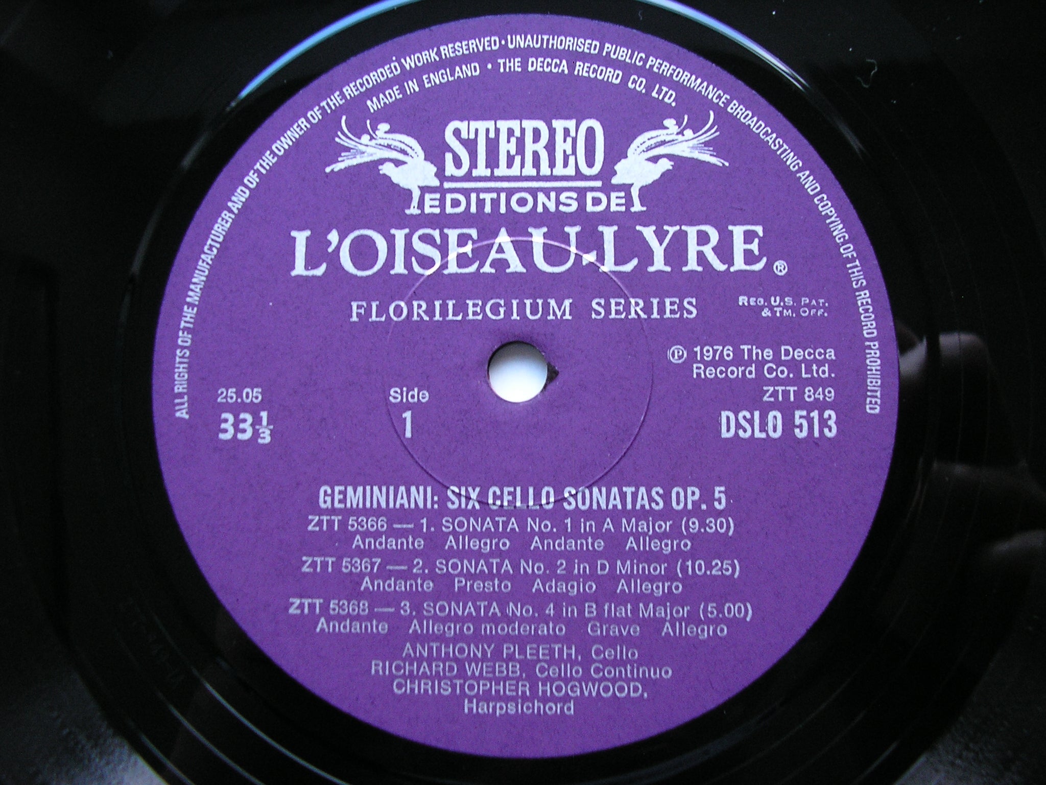 GEMINIANI: SIX CELLO SONATAS Op. 5      PLEETH / WEBB / HOGWOOD     DSLO 513