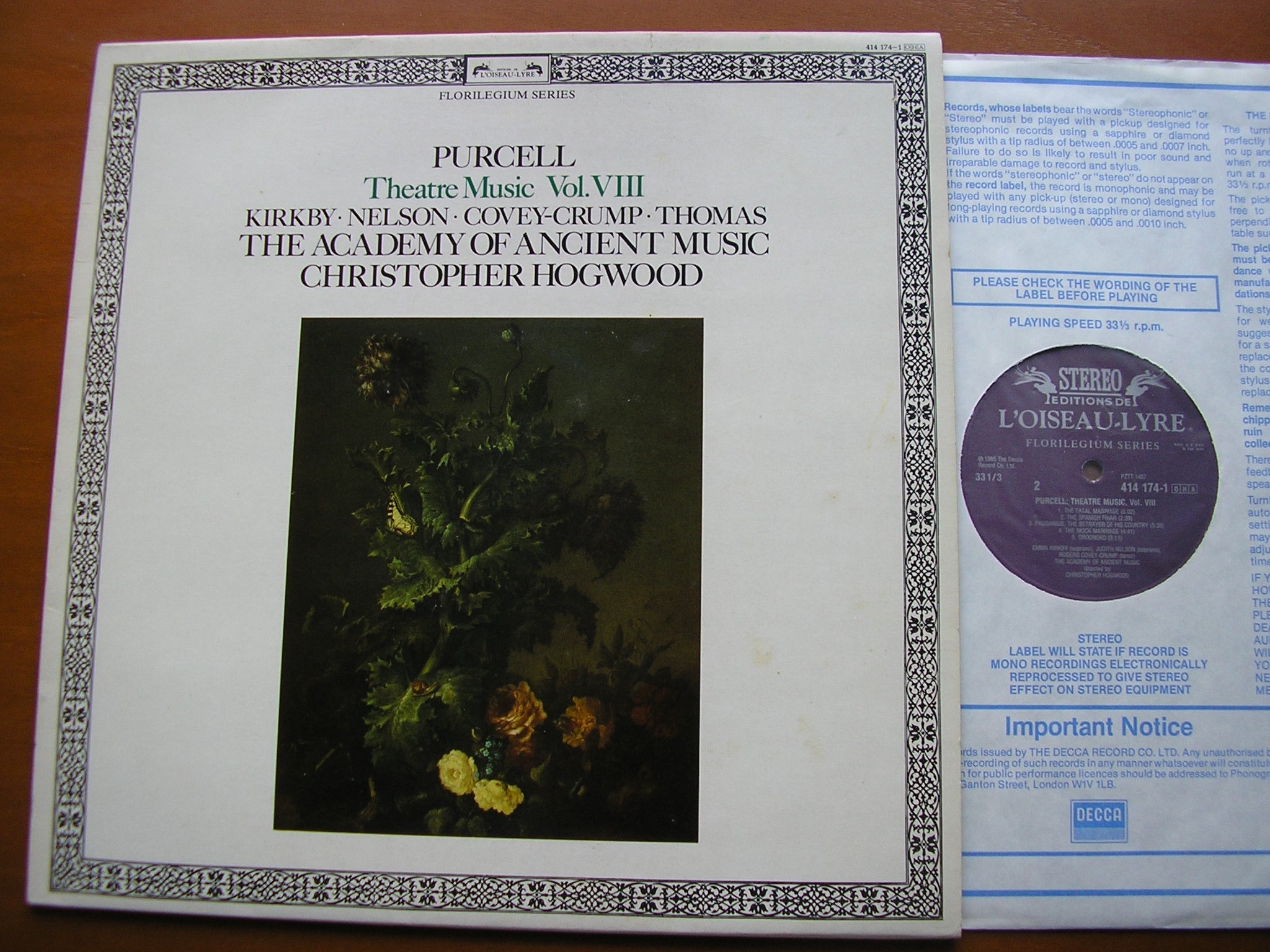 PURCELL: THEATRE MUSIC  Volume VIII    SOLOISTS / ACADEMY OF ANCIENT MUSIC / CHRISTOPHER HOGWOOD     414 174