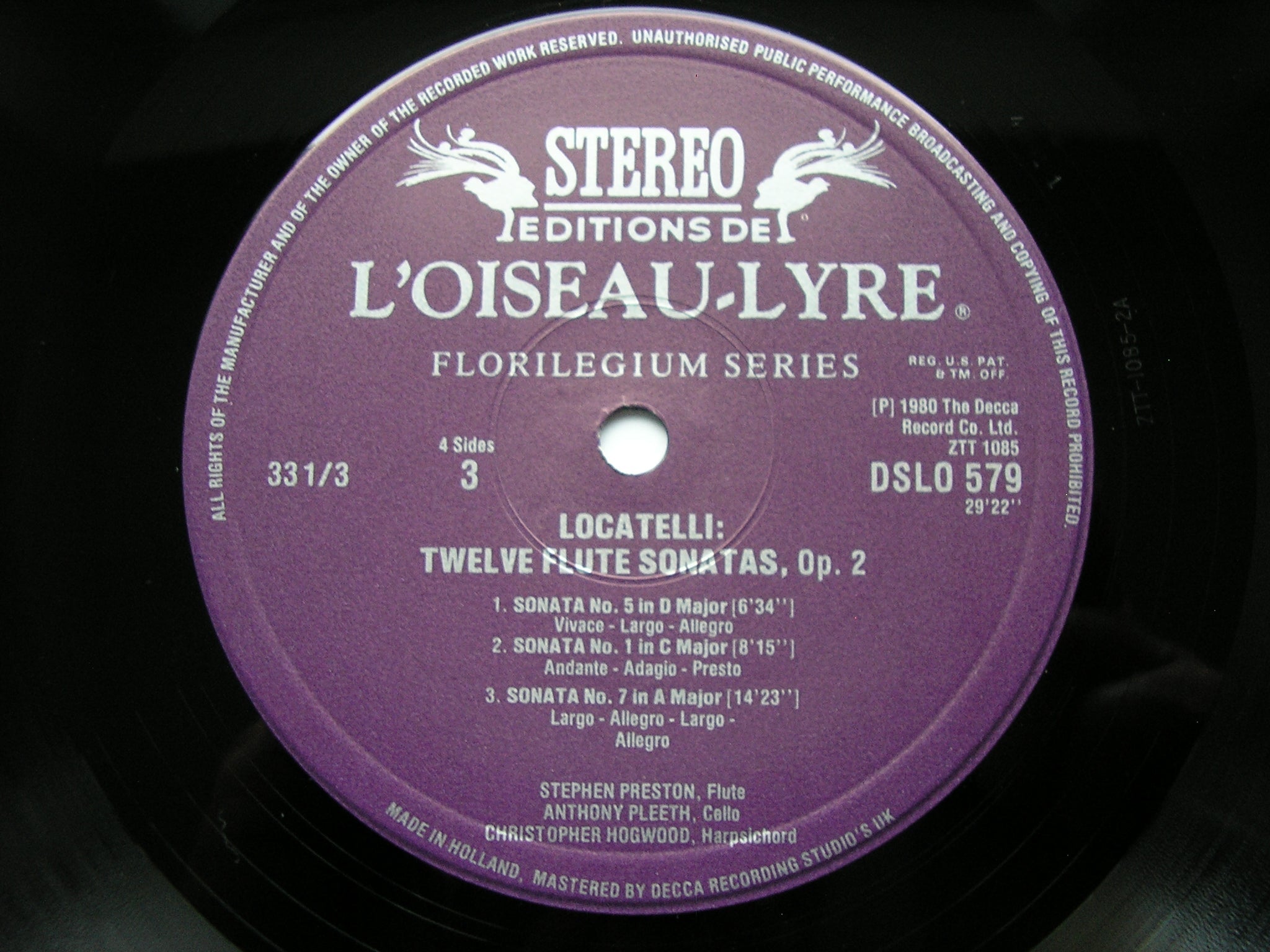 LOCATELLI: TWELVE FLUTE SONATAS Op. 2       PRESTON / PLEETH / HOGWOOD     2 LP       DSLO 578 / 9