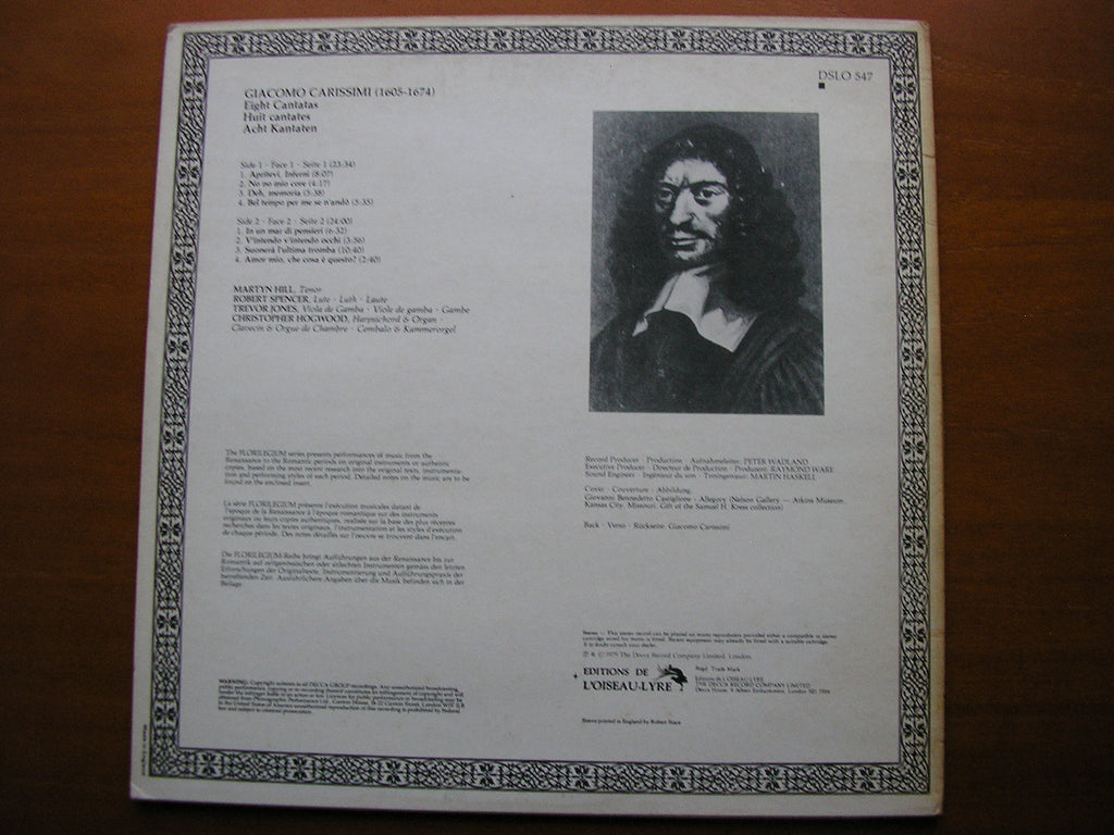 CARISSIMI: EIGHT CANTATAS    HILL / SPENCER / JONES / HOGWOOD      DSLO 547