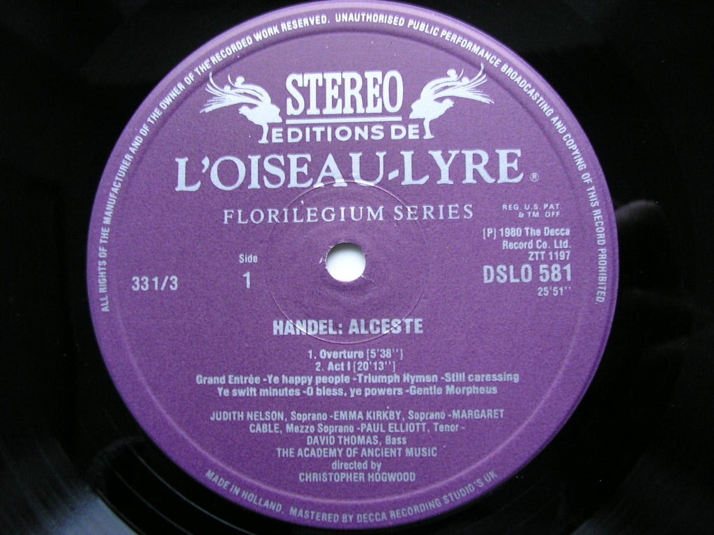 HANDEL: THEATRE MUSIC 'Alceste'     SOLOISTS / ACADEMY OF ANCIENT MUSIC / HOGWOOD      DSLO 581