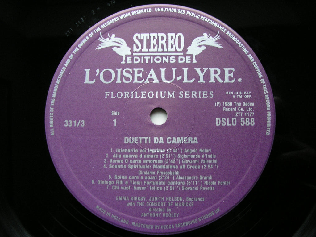 DUETTI DA CAMERA: NOTARI / d'INDIA / VALENTINI / FRESCOBALDI / ROVETTA / MONTEVERDI       KIRKBY / NELSON / THE CONSORT OF MUSICKE    DSLO 588