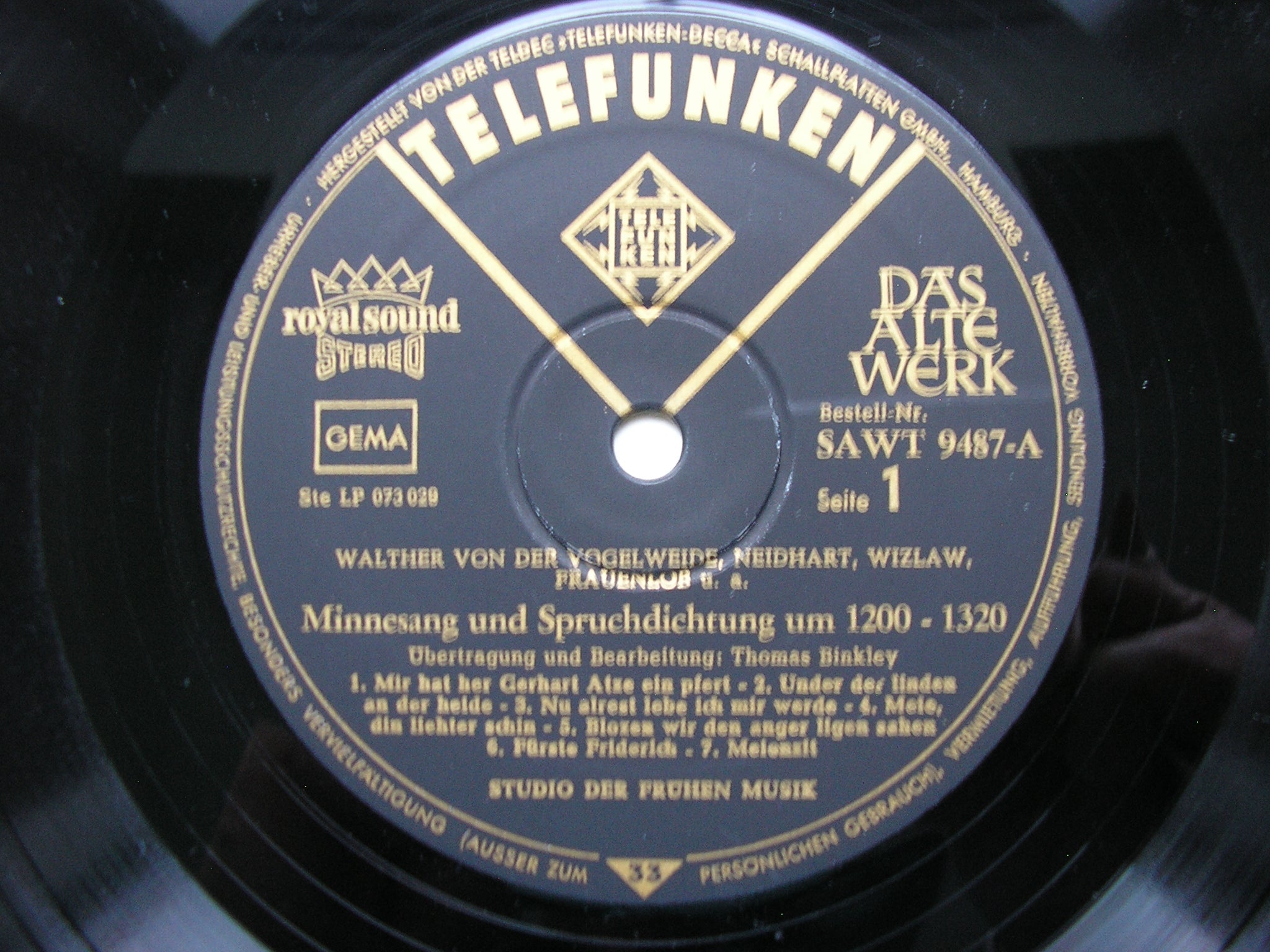 MINNESANG & SPRUCHDICHTUNG 1200-1320     STUDIO OF EARLY MUSIC / BINKLEY     SAWT 9487