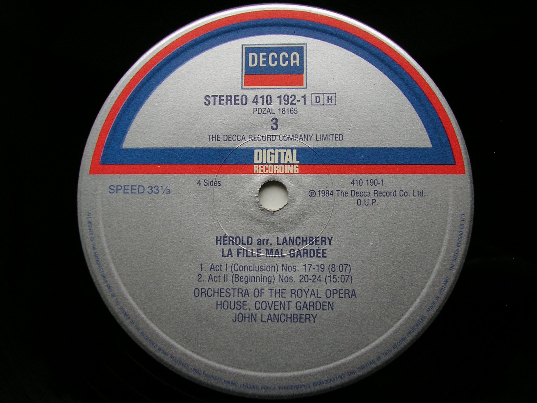 HEROLD: LA FILLE MAL GARDEE    LANCHBERY / ORCHESTRA OF THE ROYAL OPERA HOUSE     2LP     410 190