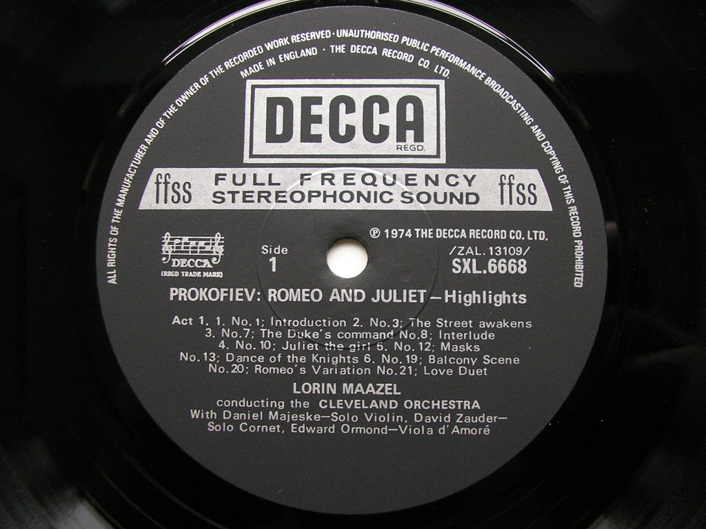 SXL 6668 PROKOFIEV: ROMEO & JULIET highlights CLEVELAND ORCHESTRA / LORIN MAAZEL