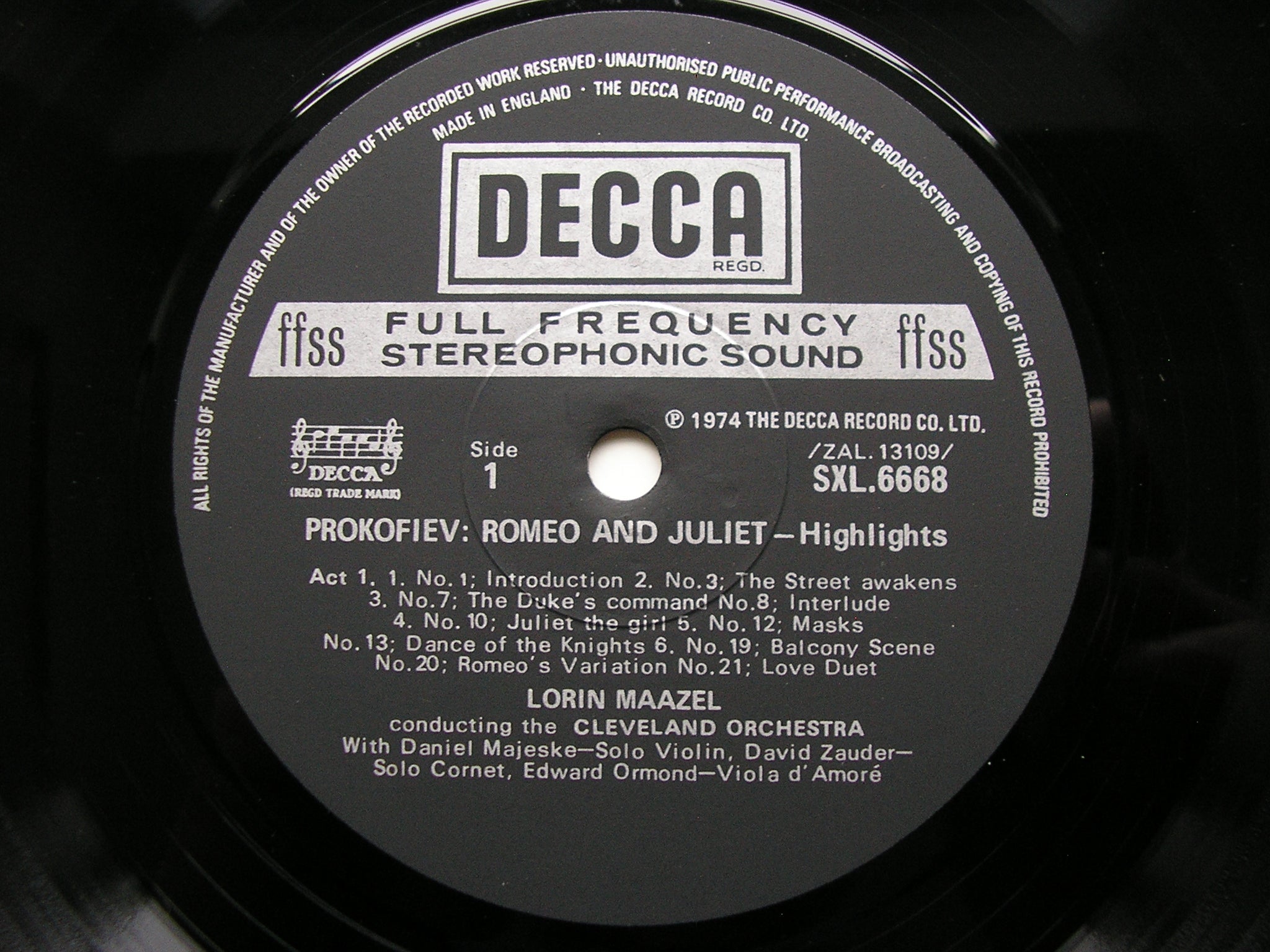 SXL 6668 PROKOFIEV: ROMEO & JULIET highlights CLEVELAND ORCHESTRA / LORIN MAAZEL