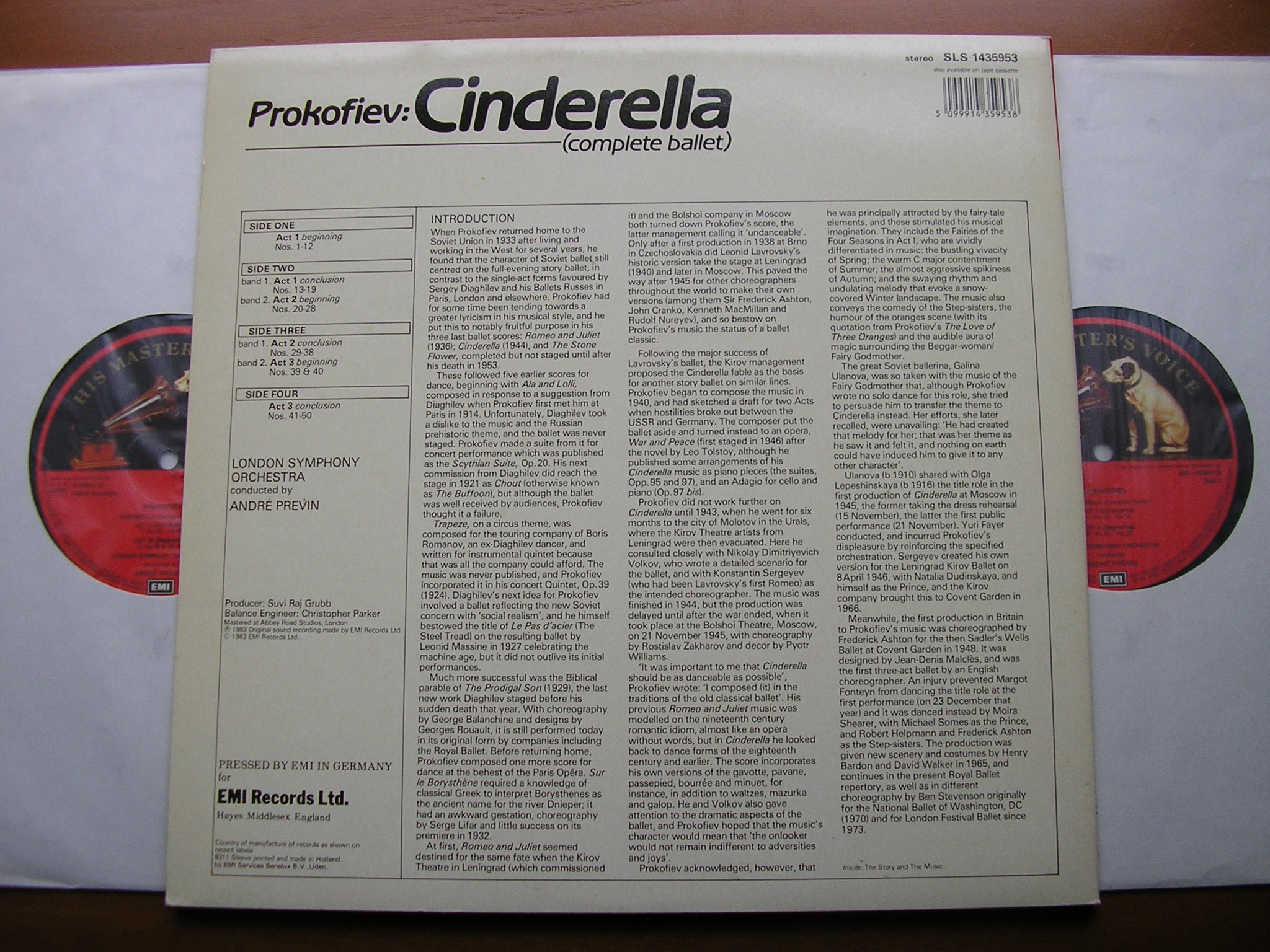 PROKOFIEV: CINDERELLA       LONDON SYMPHONY / ANDRE PREVIN    2LP     ASD 1435953