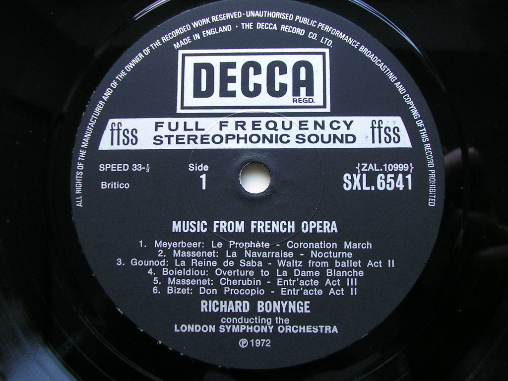 SXL 6541 BALLET MUSIC FROM FRENCH OPERA: AUBER / DELIBES / GOUNOD / MASSENET / BIZET / MEYERBEER LONDON SYMPHONY / BONYNGE